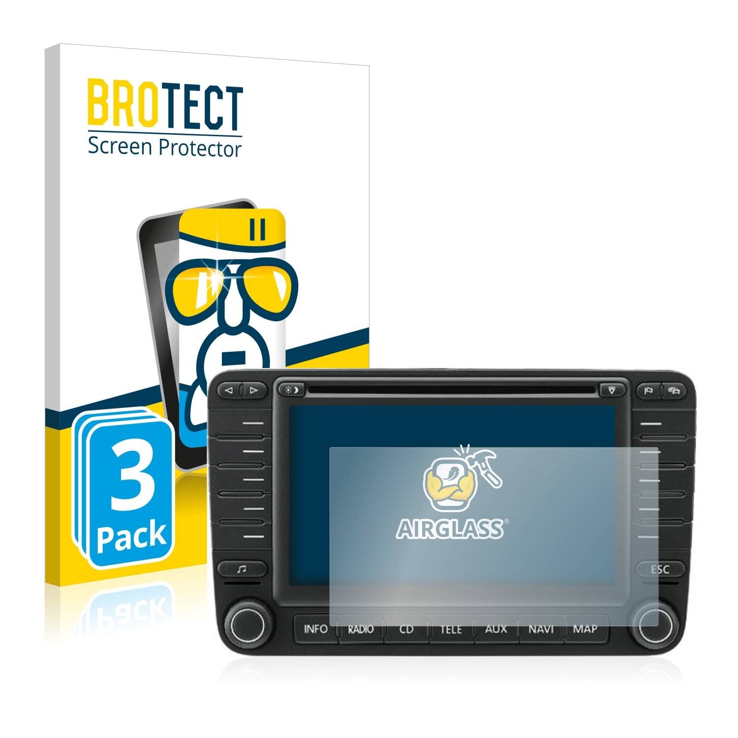 3x BROTECT AirGlass Schutzglas Folie für Volkswagen Jetta MFD 2