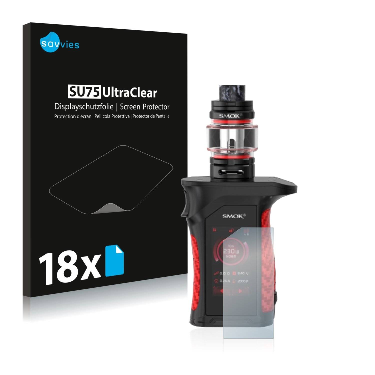 18x Savvies SU75 Displayschutzfolie für Smok Mag