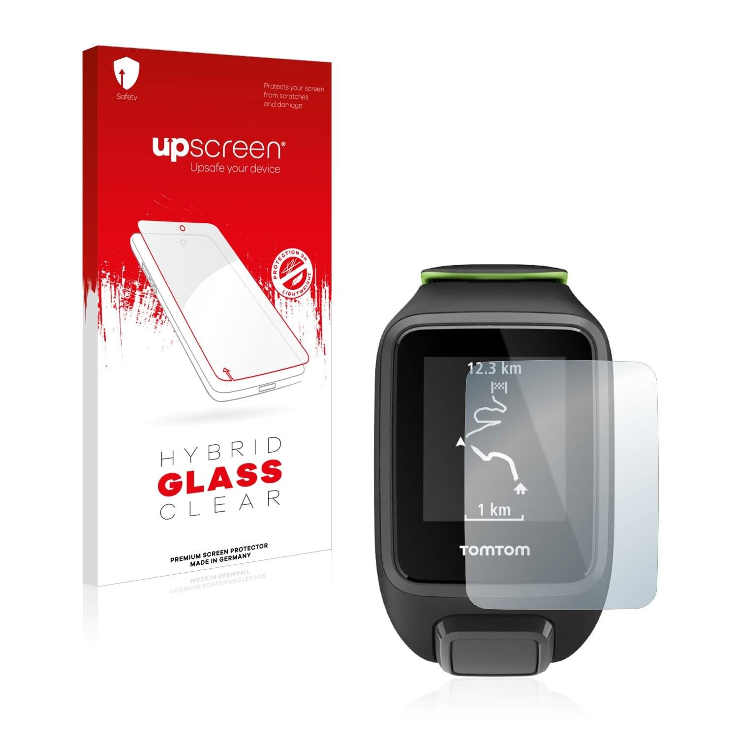 upscreen Hybrid Glass Clear Premium Schutzglas Folie für TomTom Runner