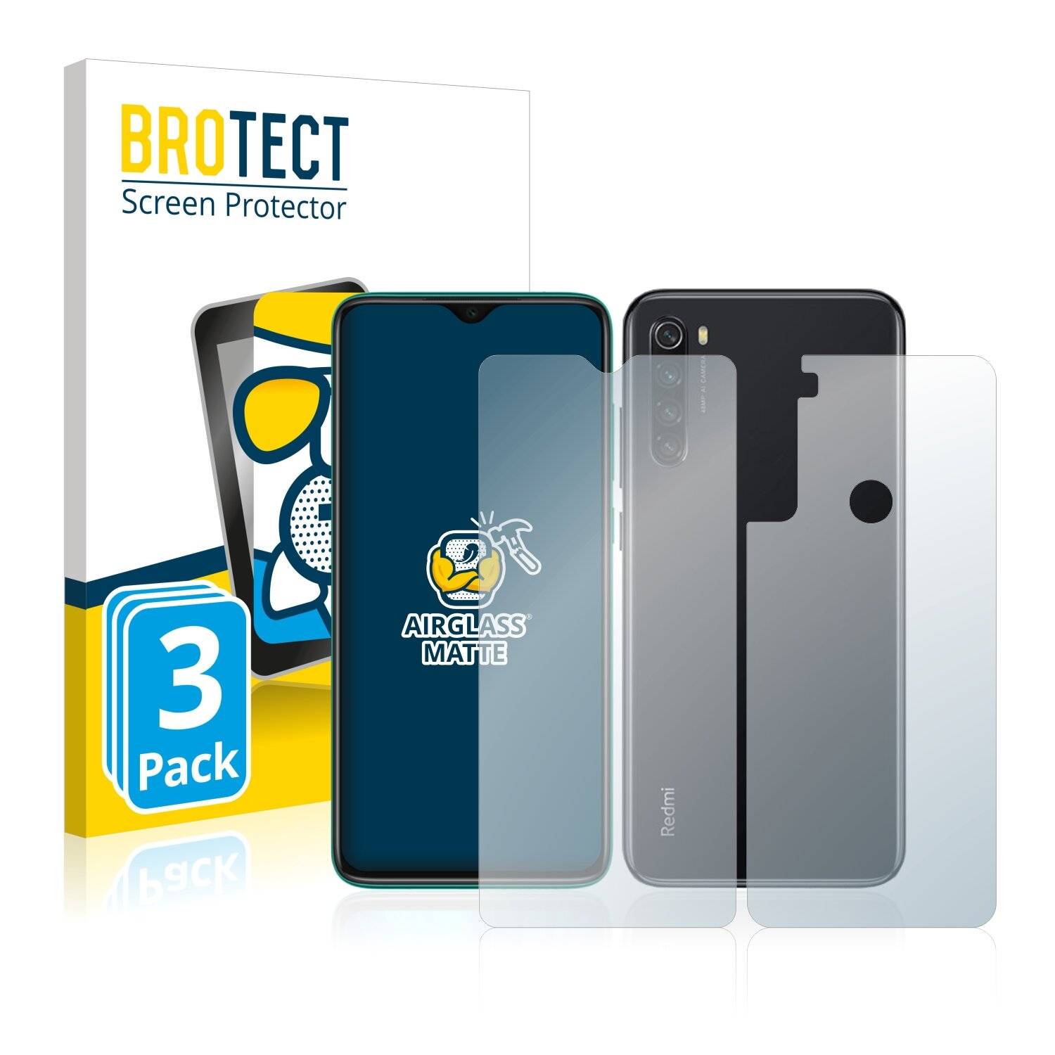 3x BROTECT AirGlass Matte Schutzglas Folie für Xiaomi Redmi Note 8 2019 (Vorder +