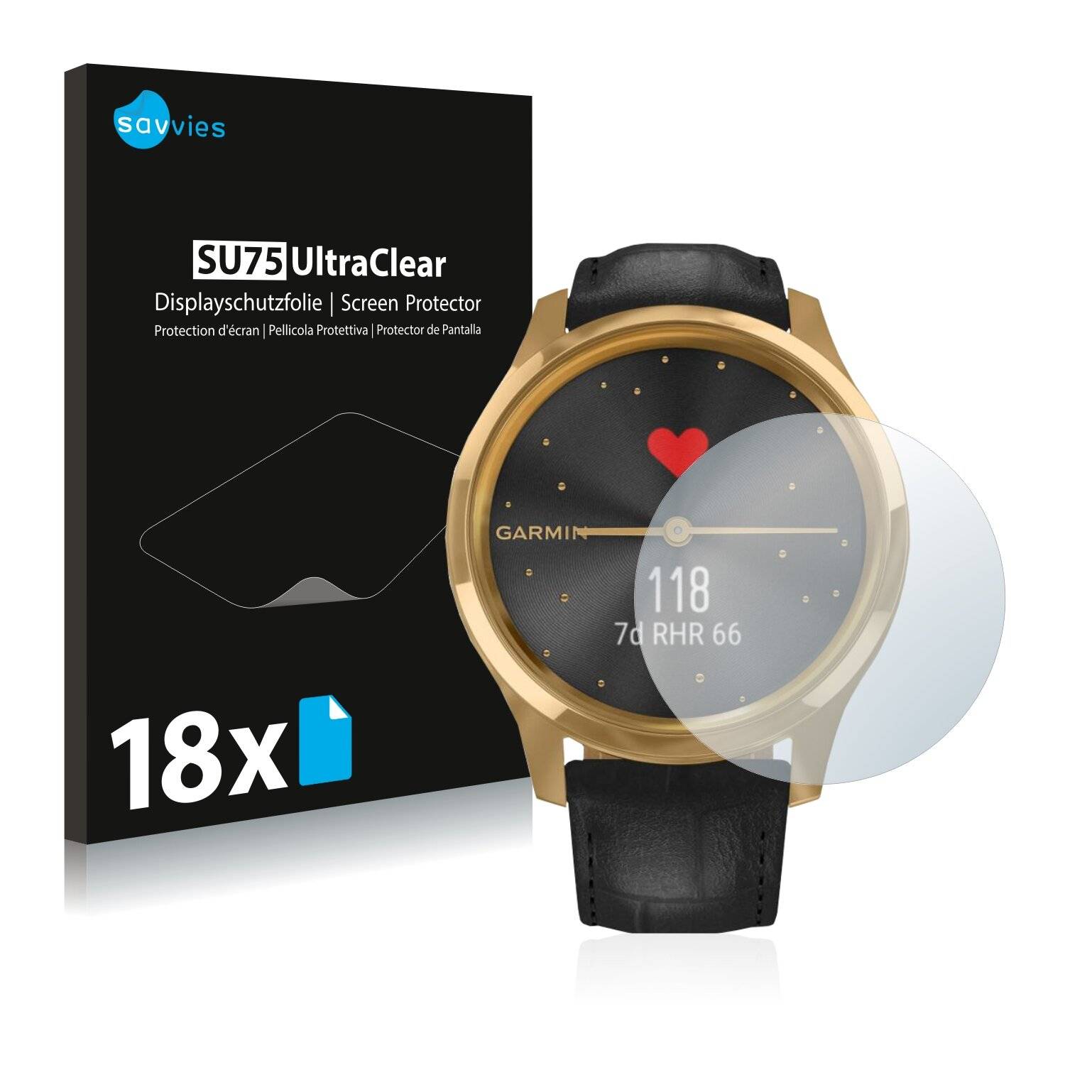 18x Savvies SU75 Displayschutzfolie für Garmin vivomove Luxe (42