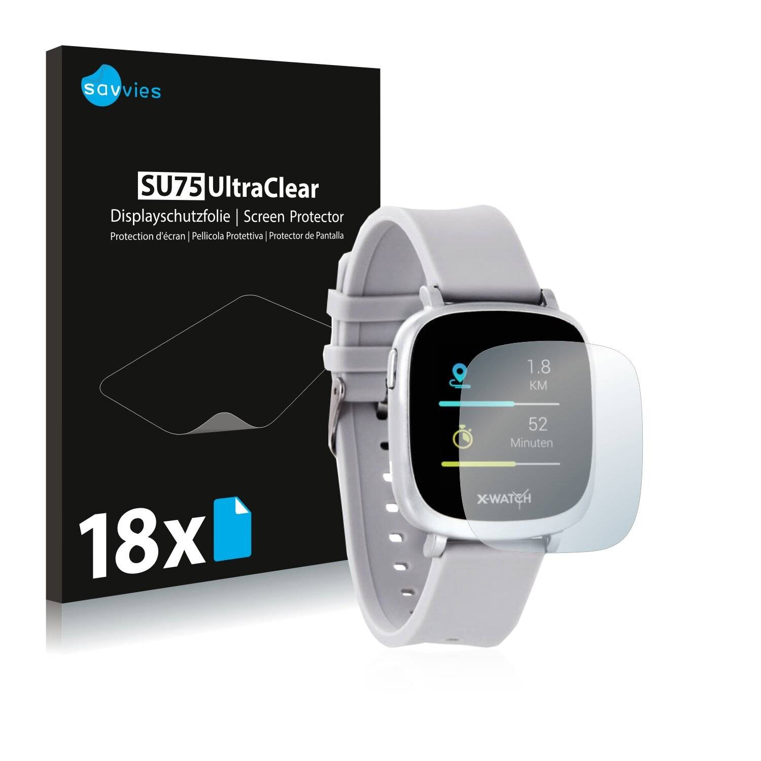 18x Savvies SU75 Displayschutzfolie für Xlyne X-Watch Ive XW