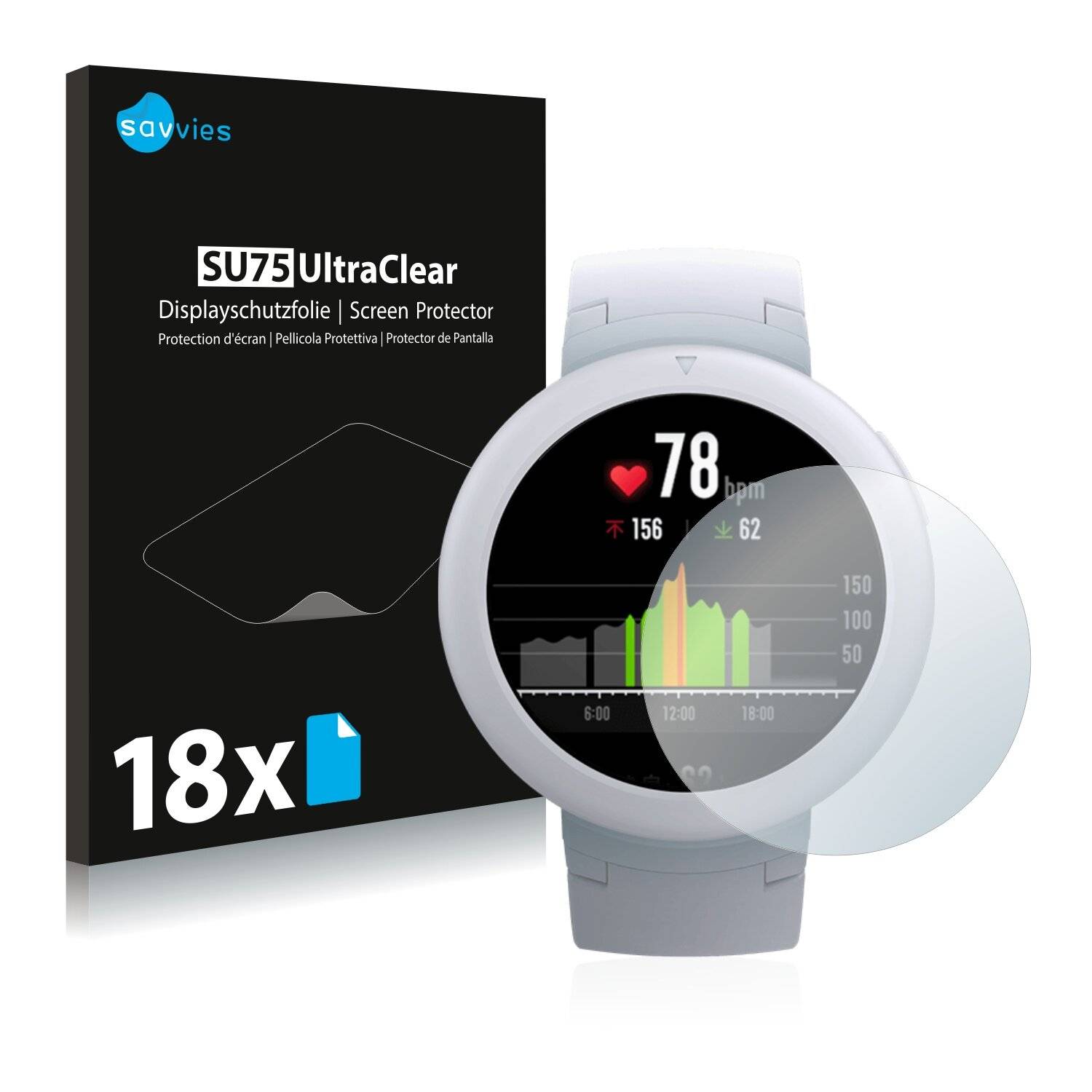 18x Savvies SU75 Displayschutzfolie für Huami Amazfit Verge