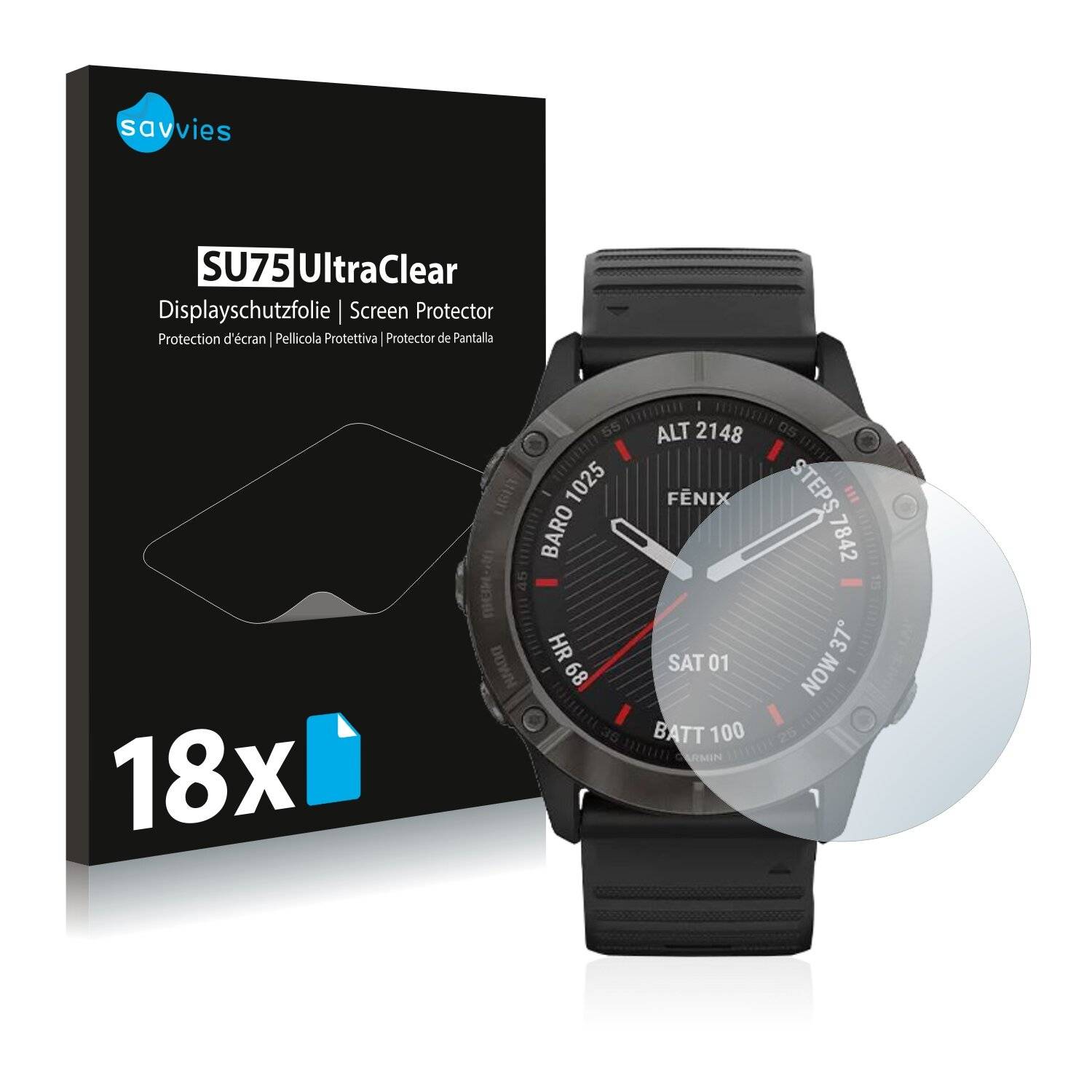 18x Savvies SU75 Displayschutzfolie für Garmin Fenix 6X