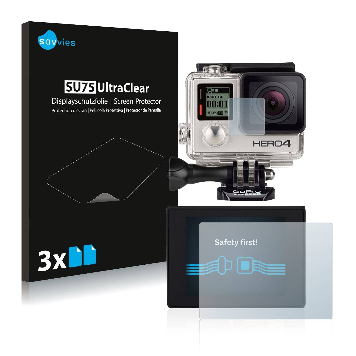 6x Savvies SU75 Displayschutzfolie für GoPro Hero4