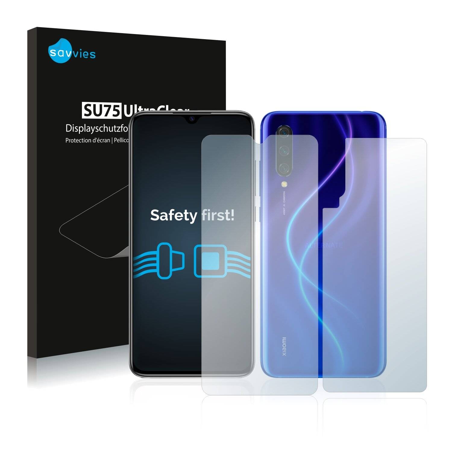 18x Savvies SU75 Displayschutzfolie für Xiaomi Mi 9 Lite (Vorder +