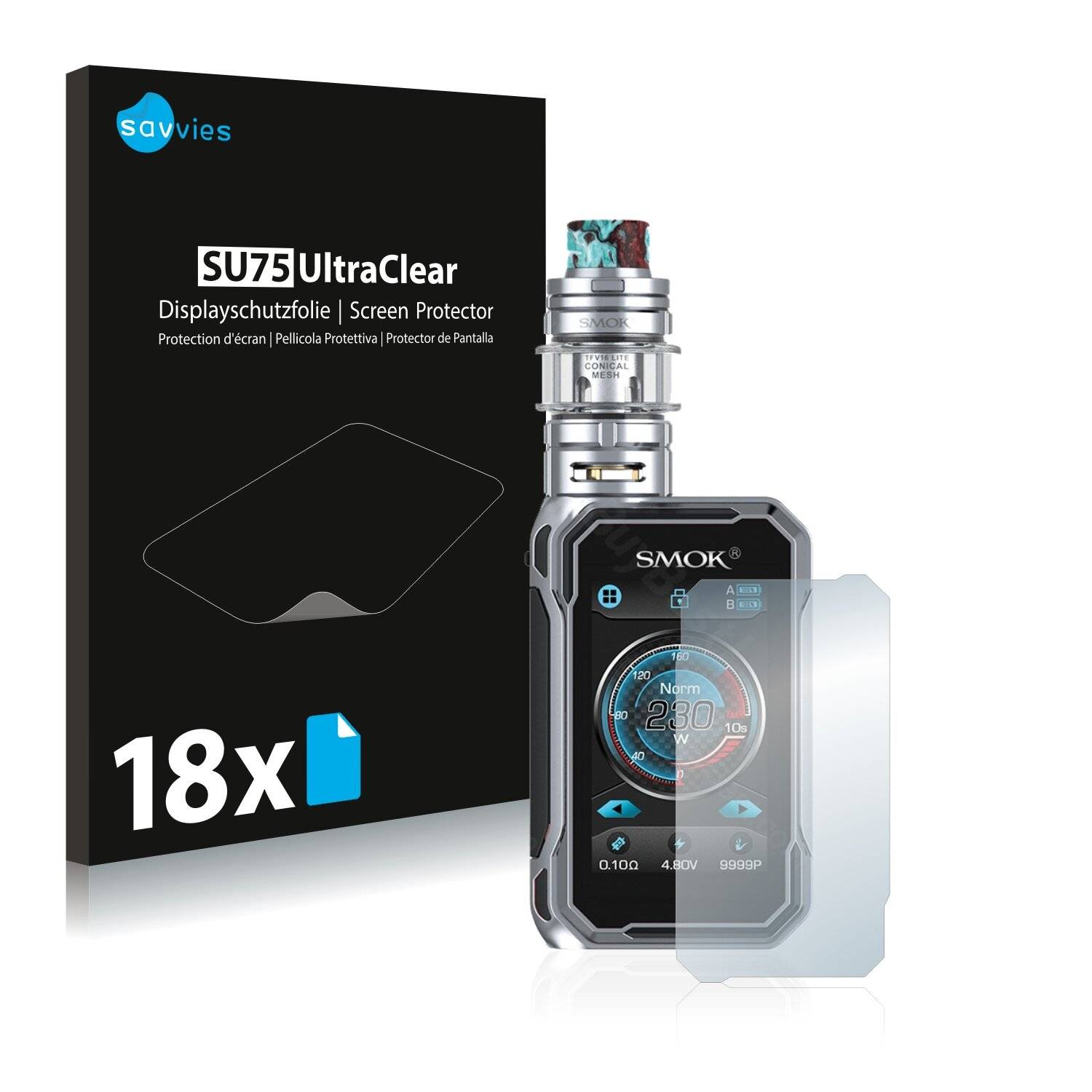 18x Savvies SU75 Displayschutzfolie für Smok G-Priv