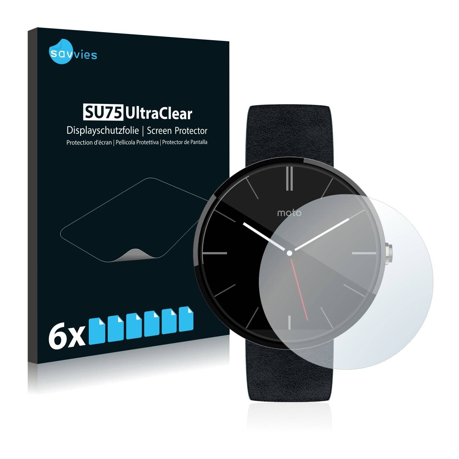 6x Savvies SU75 Displayschutzfolie für Motorola Moto 360 46 mm (1.