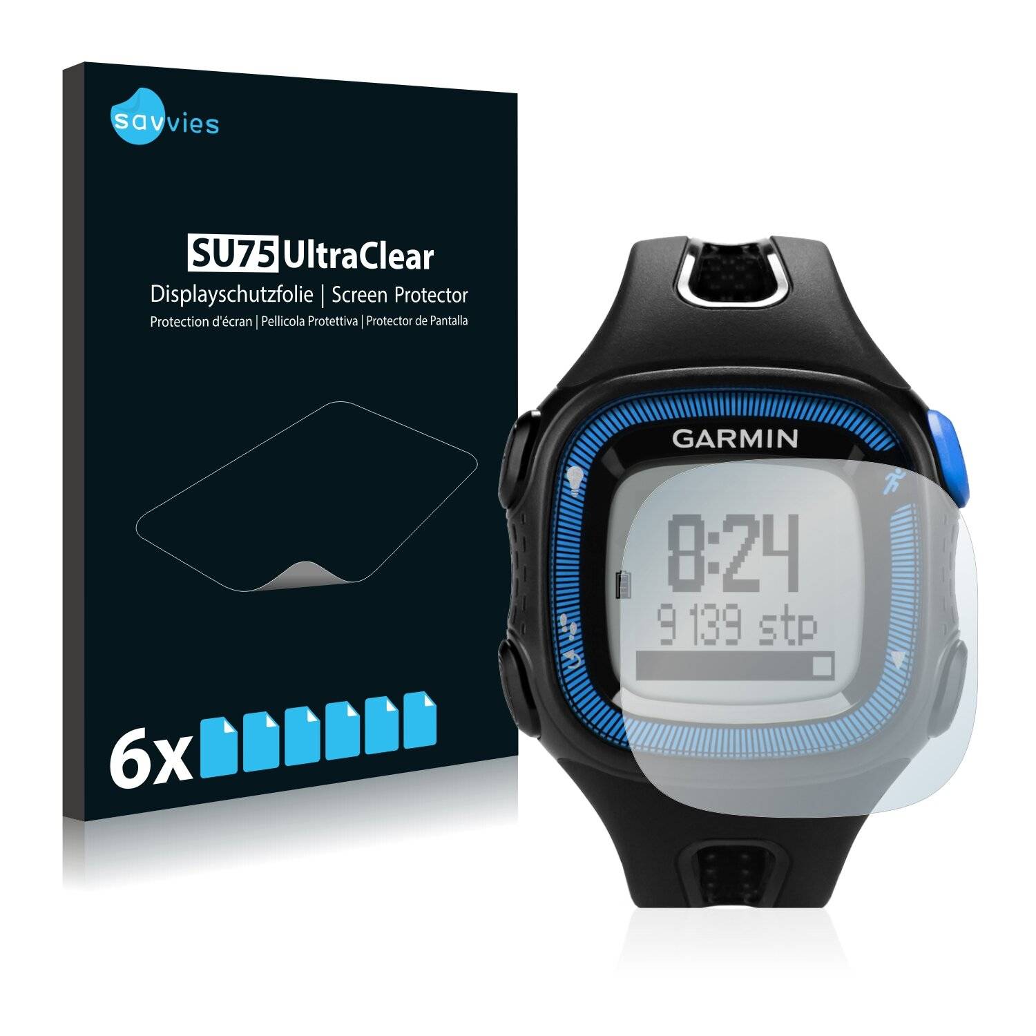 6x Savvies SU75 Displayschutzfolie für Garmin Forerunner 15 (Big edition)