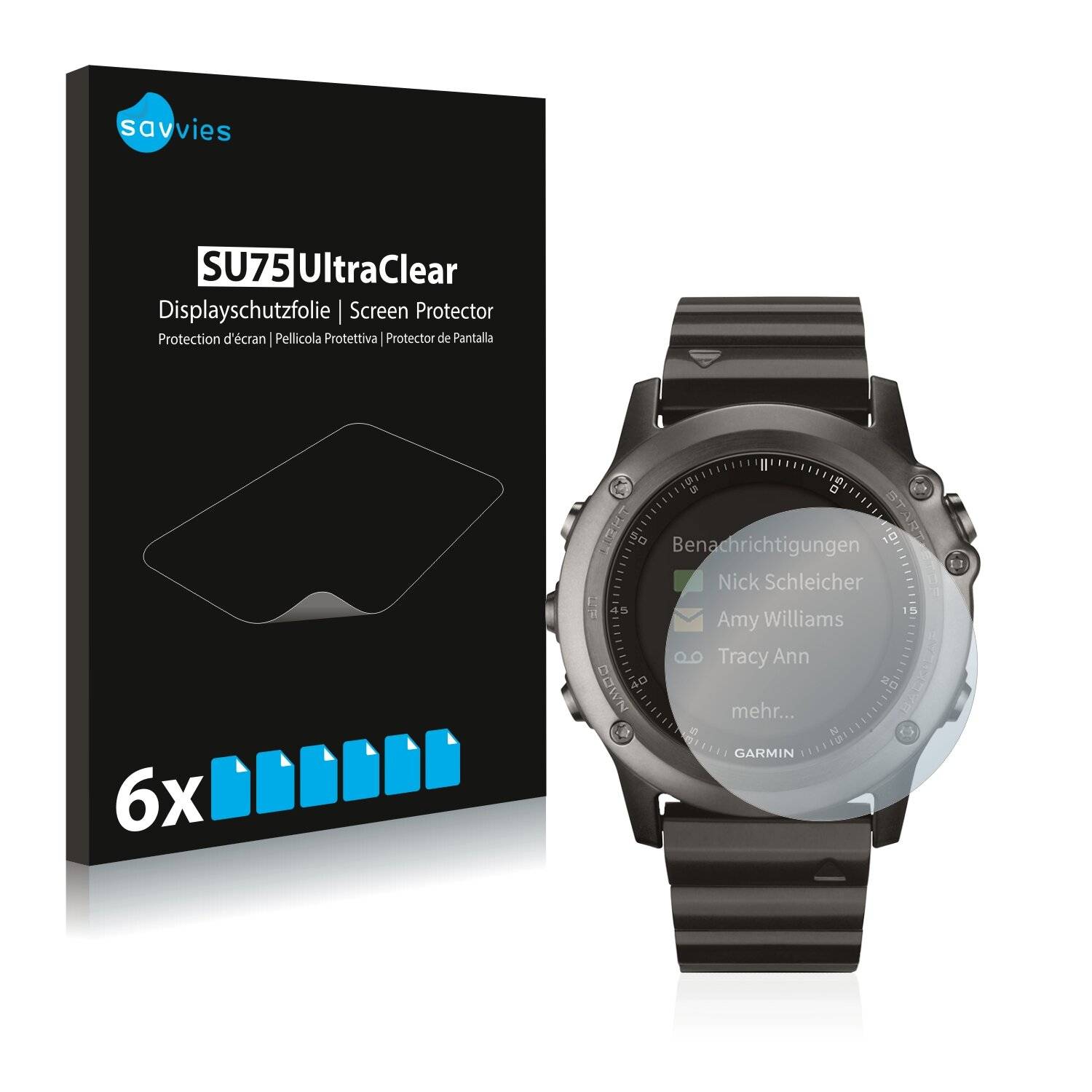6x Savvies SU75 Displayschutzfolie für Garmin Fenix
