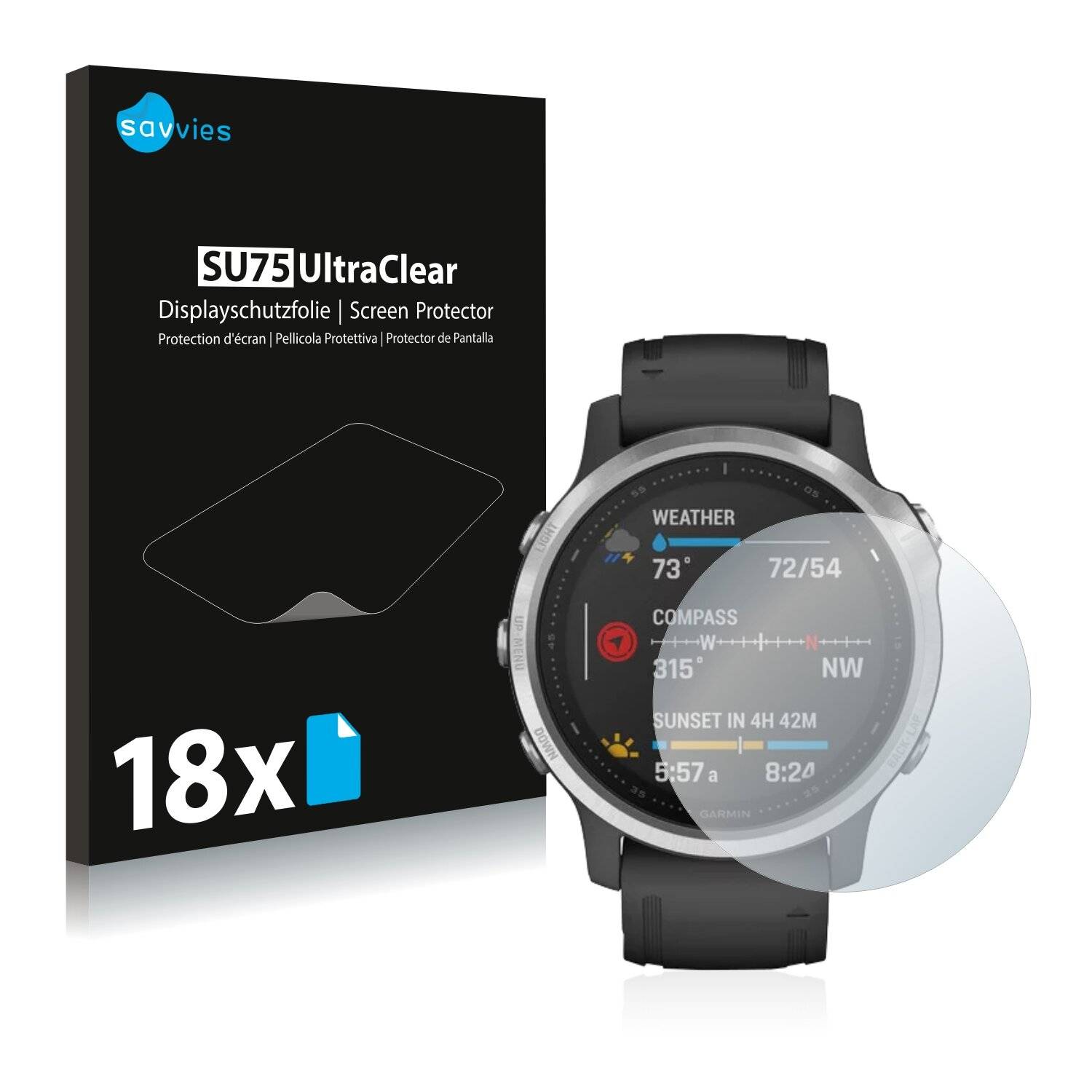 18x Savvies SU75 Displayschutzfolie für Garmin Fenix