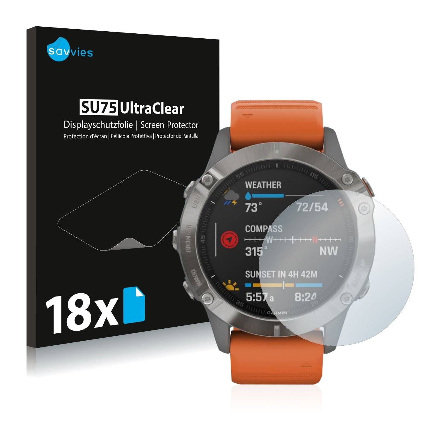 18x Savvies SU75 Displayschutzfolie für Garmin Fenix