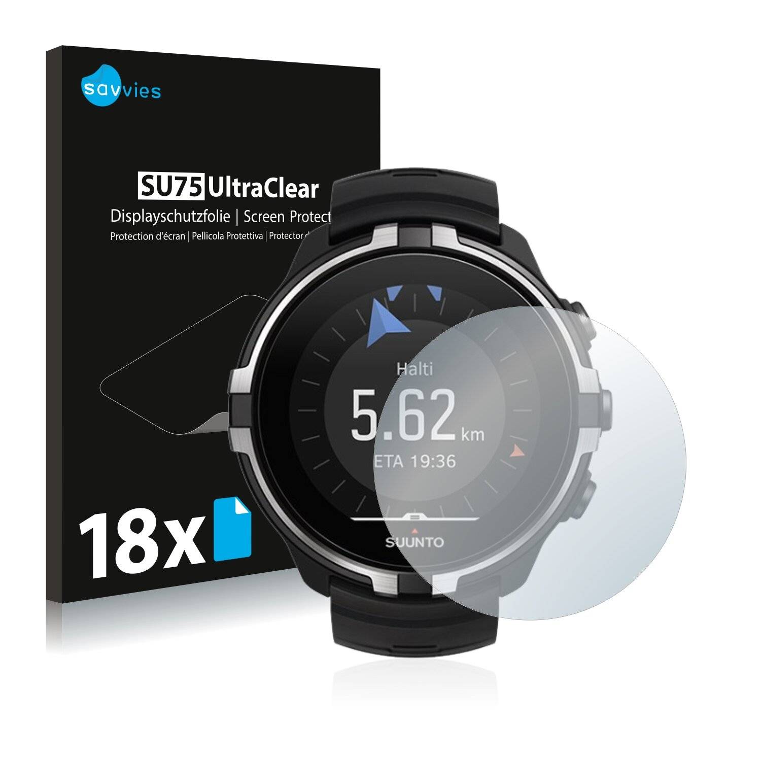 18x Savvies SU75 Displayschutzfolie für Suunto Spartan Sport Wrist HR Baro