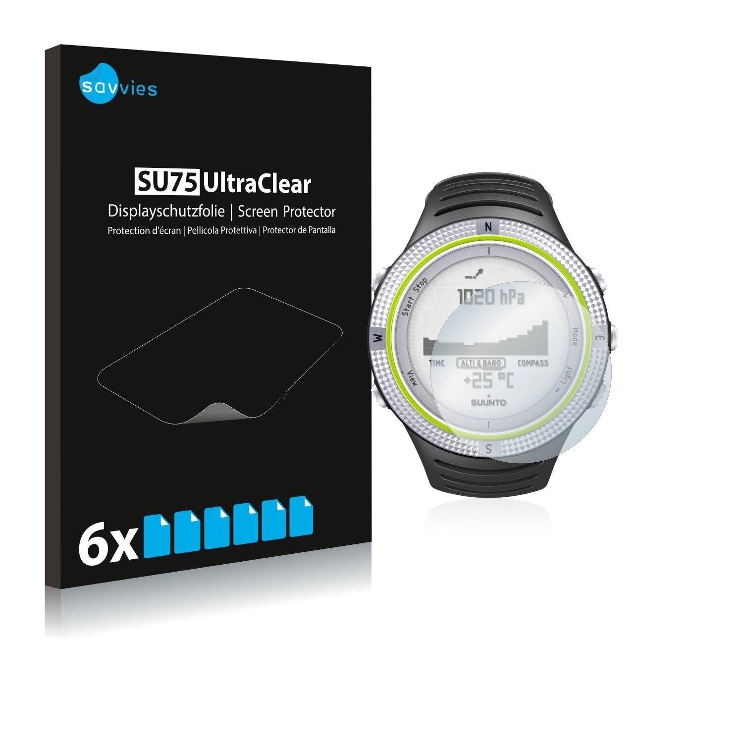 6x Savvies SU75 Displayschutzfolie für Suunto Core Light