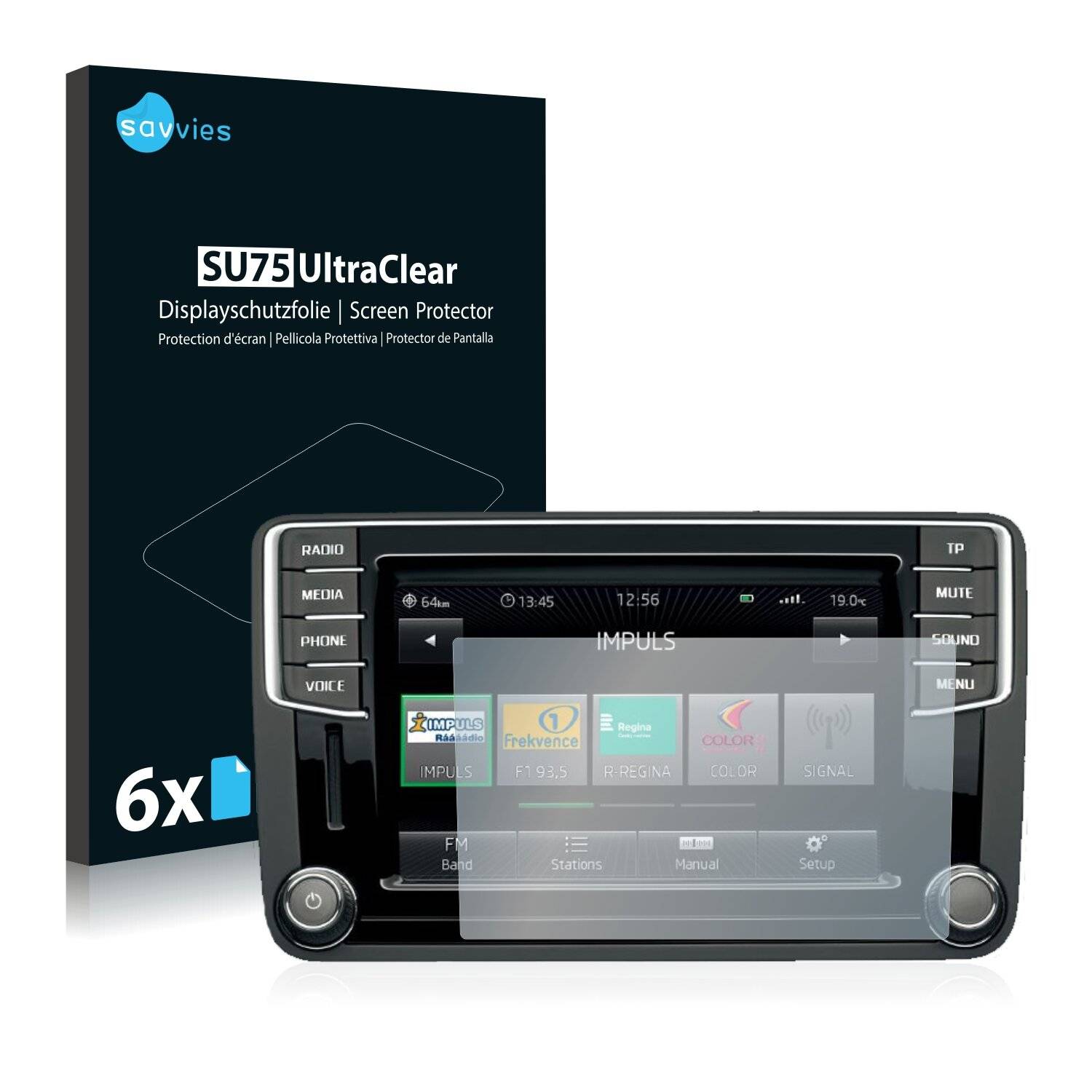 6x Savvies SU75 Displayschutzfolie für Skoda Amundsen 2015 Infotainment System