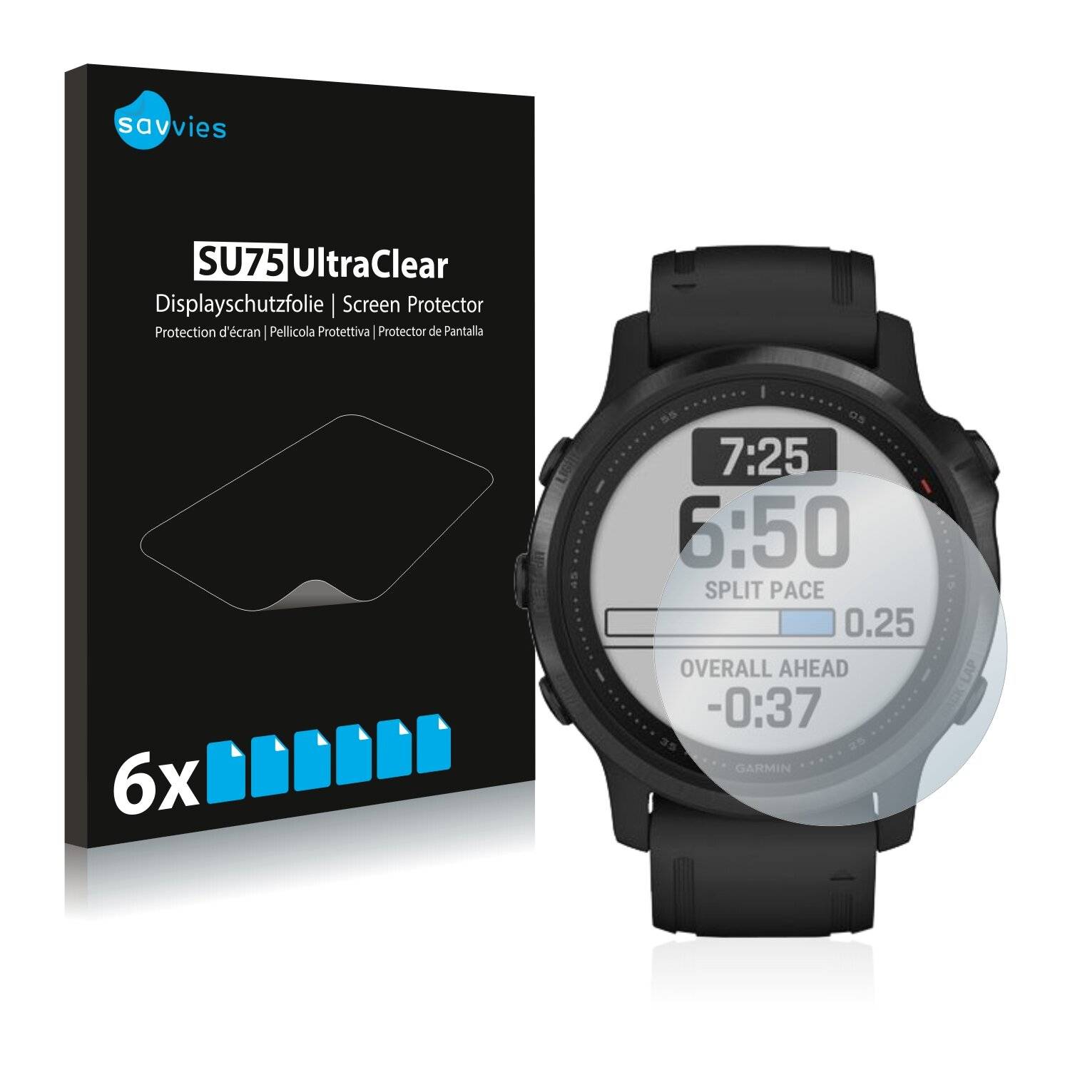 6x Savvies SU75 Displayschutzfolie für Garmin Fenix 6S