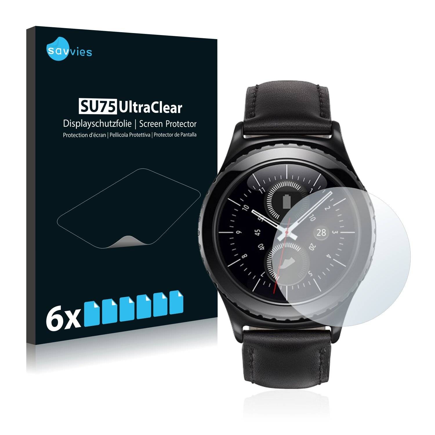 6x Savvies SU75 Displayschutzfolie für Samsung Gear S2