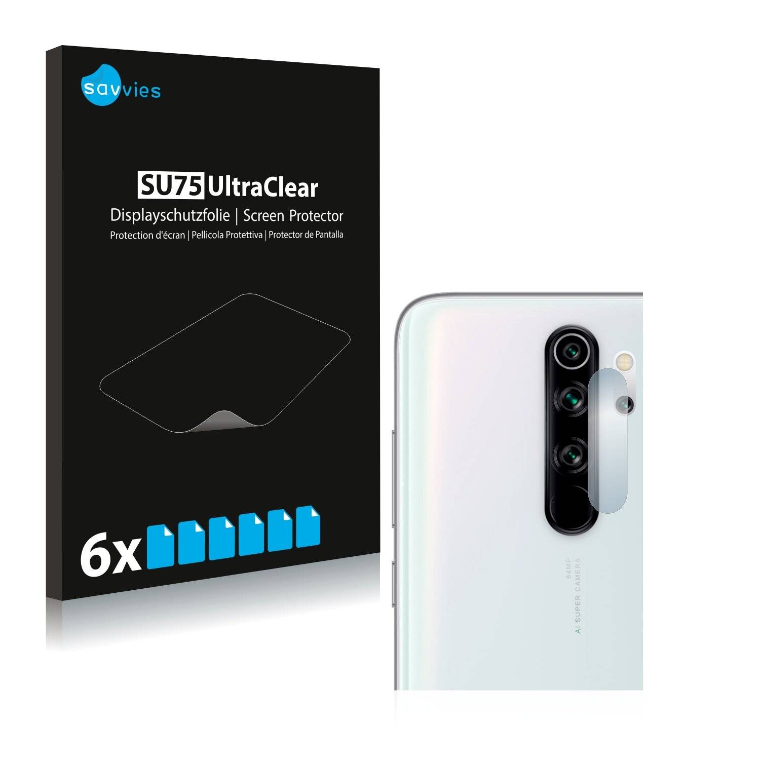 6x Savvies SU75 Displayschutzfolie für Xiaomi Redmi Note 8 Pro (NUR