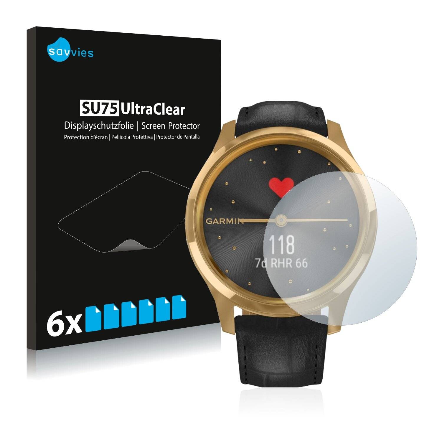 6x Savvies SU75 Displayschutzfolie für Garmin vivomove Luxe (42