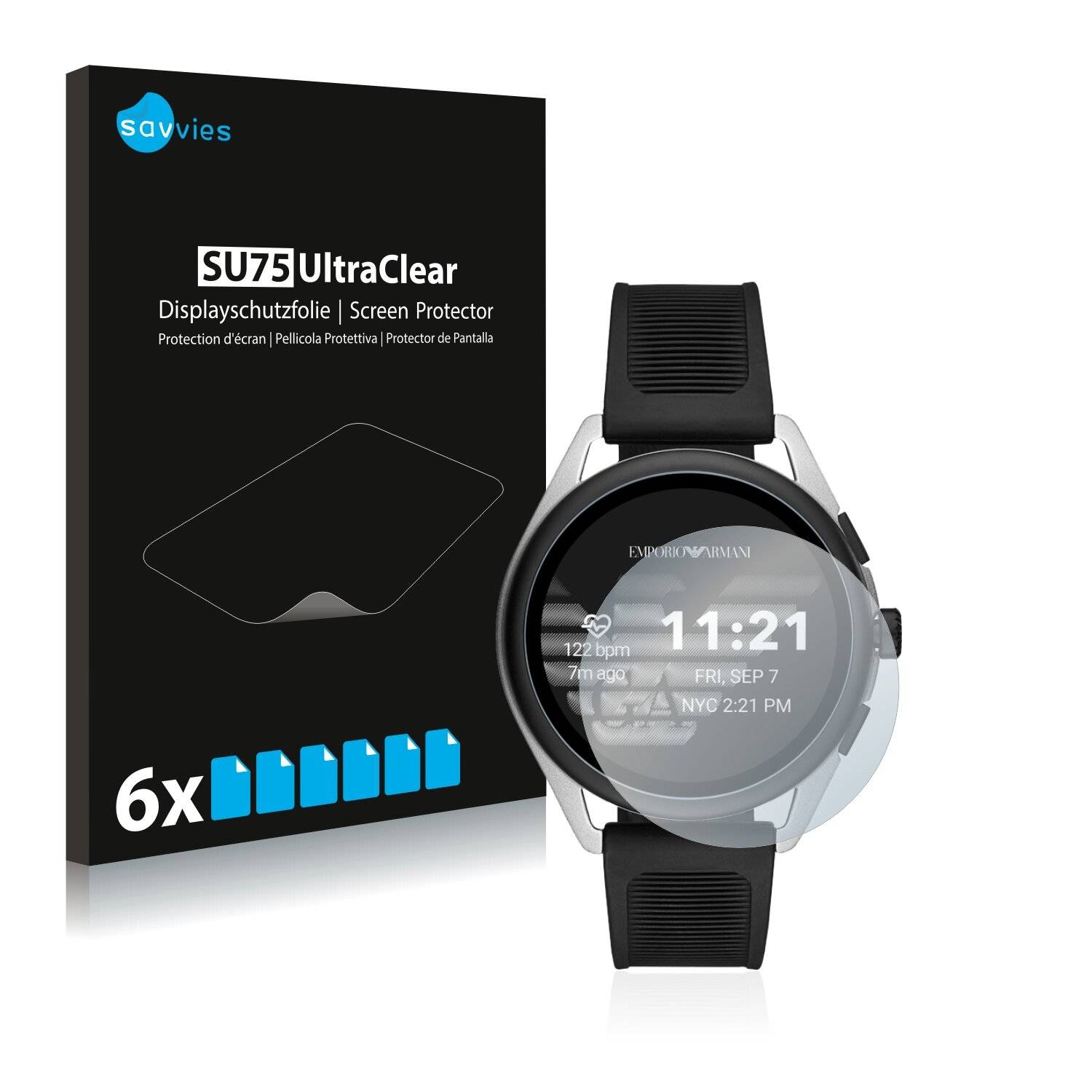 6x Savvies SU75 Displayschutzfolie für Emporio Armani Connected Smartwatch