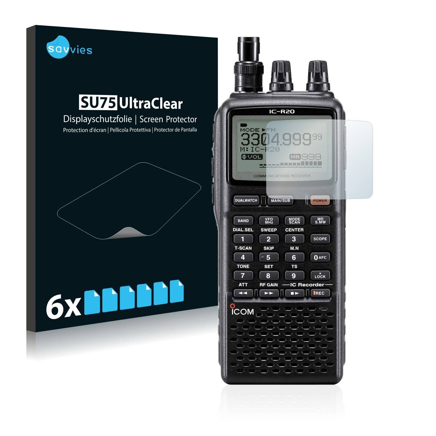 6x Savvies SU75 Displayschutzfolie für Icom