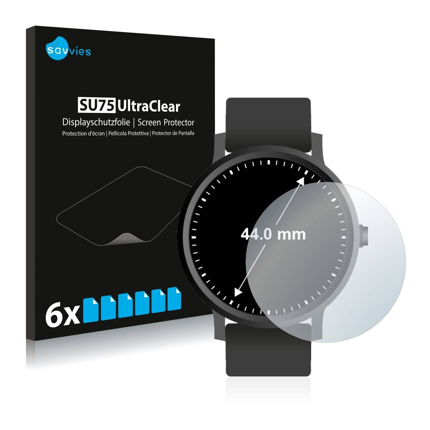6x Savvies SU75 Displayschutzfolie für Armbanduhren (Kreisrund, Durchmesser: 44