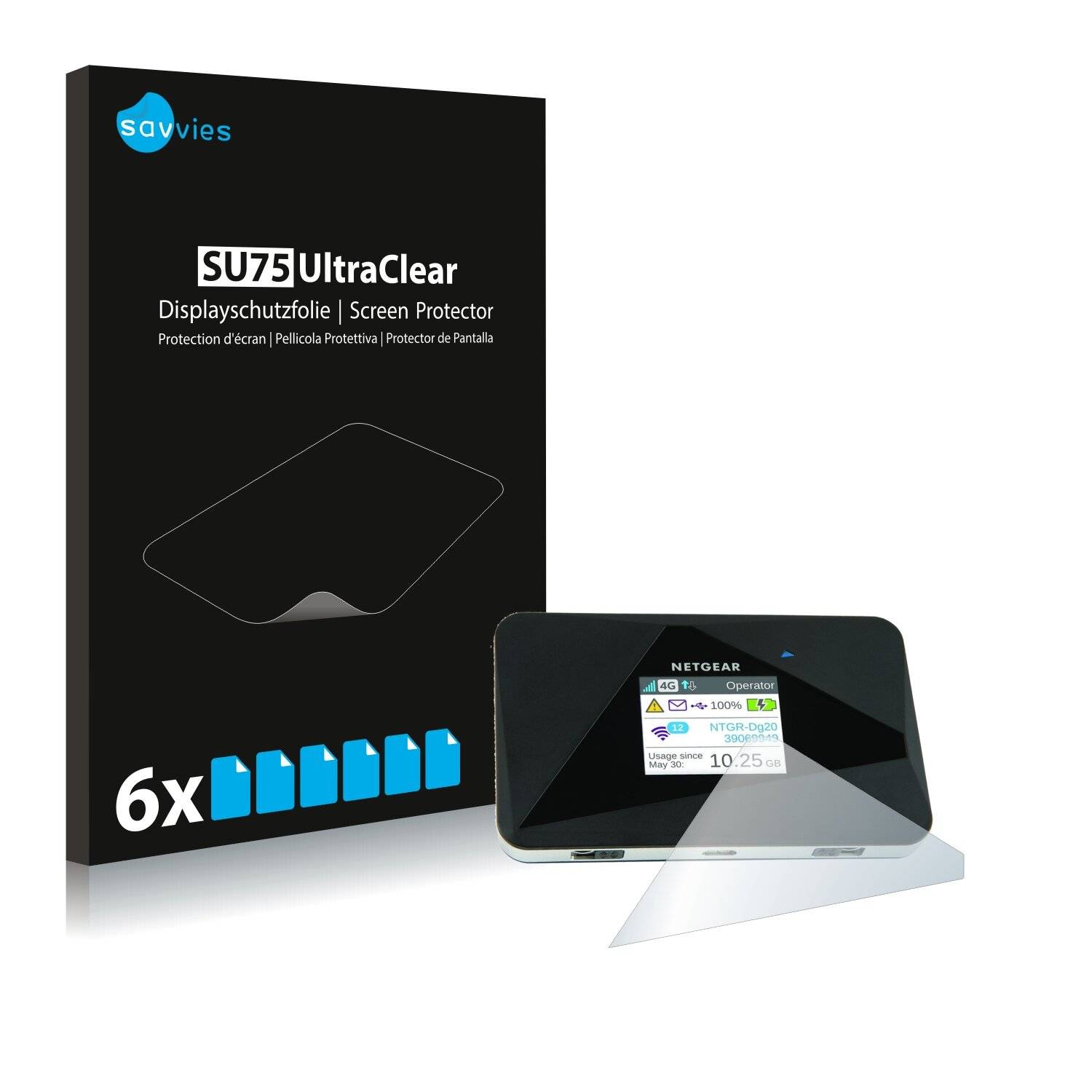 6x Savvies SU75 Displayschutzfolie für Netgear AirCard