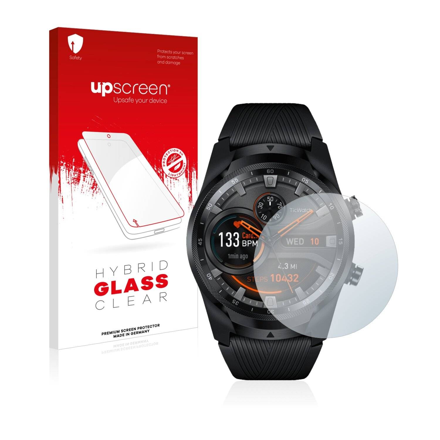 upscreen Hybrid Glass Clear Premium Schutzglas Folie für Mobvoi Ticwatch Pro