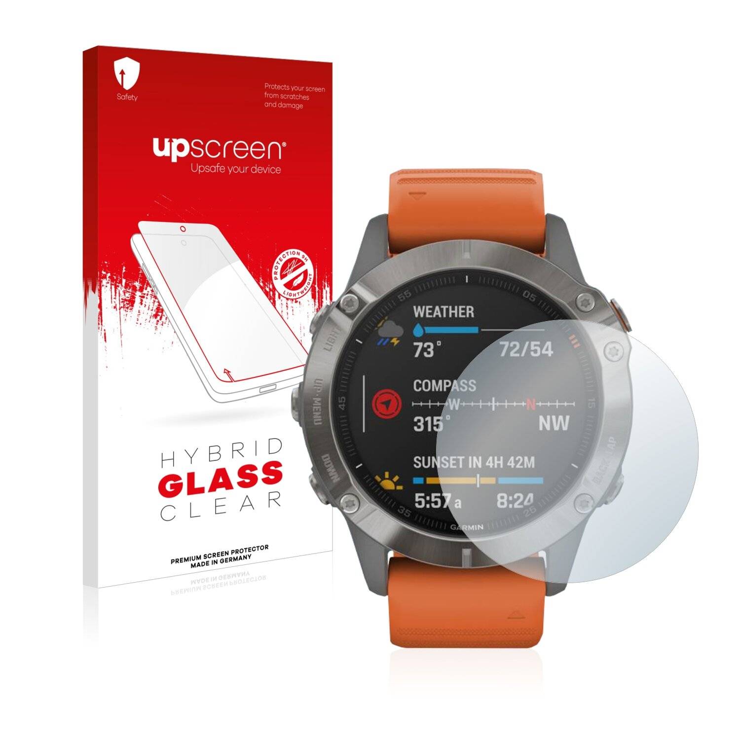 upscreen Hybrid Glass Clear Premium Schutzglas Folie für Garmin Fenix