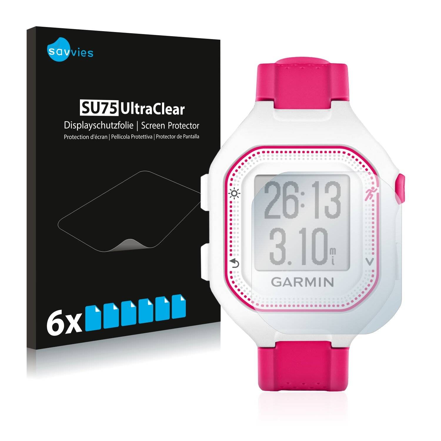 6x Savvies SU75 Displayschutzfolie für Garmin Forerunner 25 (Small