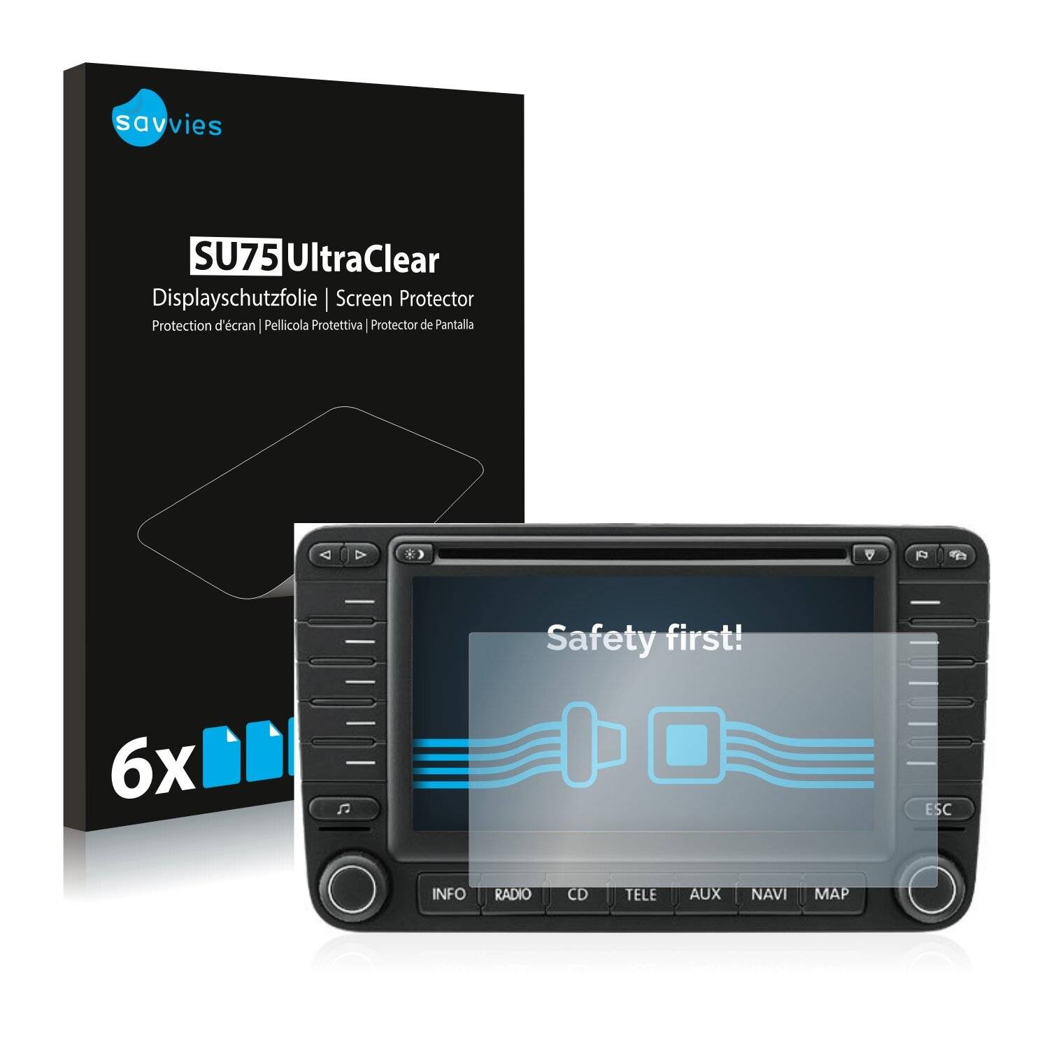 6x Savvies SU75 Displayschutzfolie für Volkswagen Touran 1T 2003-2015 MFD 2