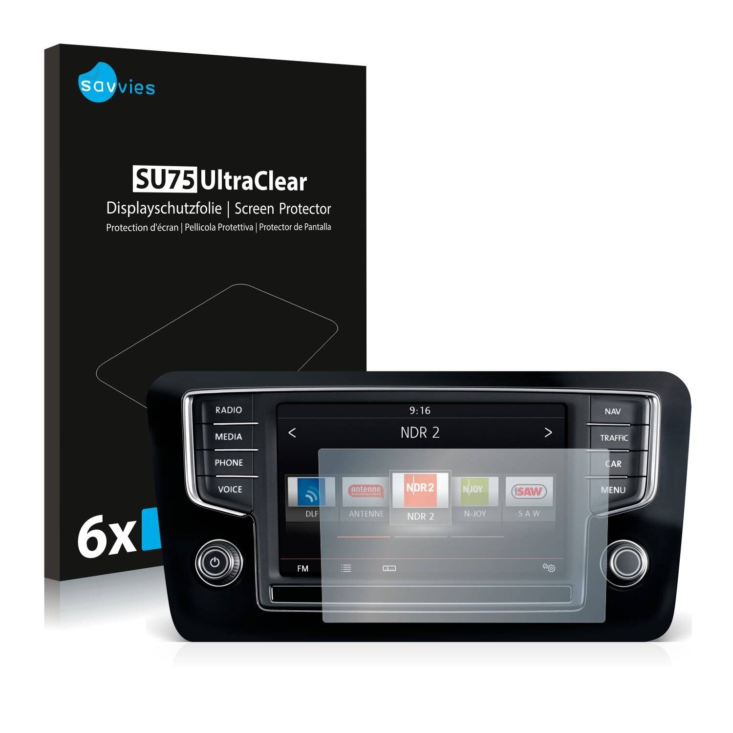 6x Savvies SU75 Displayschutzfolie für Volkswagen Beetle 2014 Composition Media 6.5