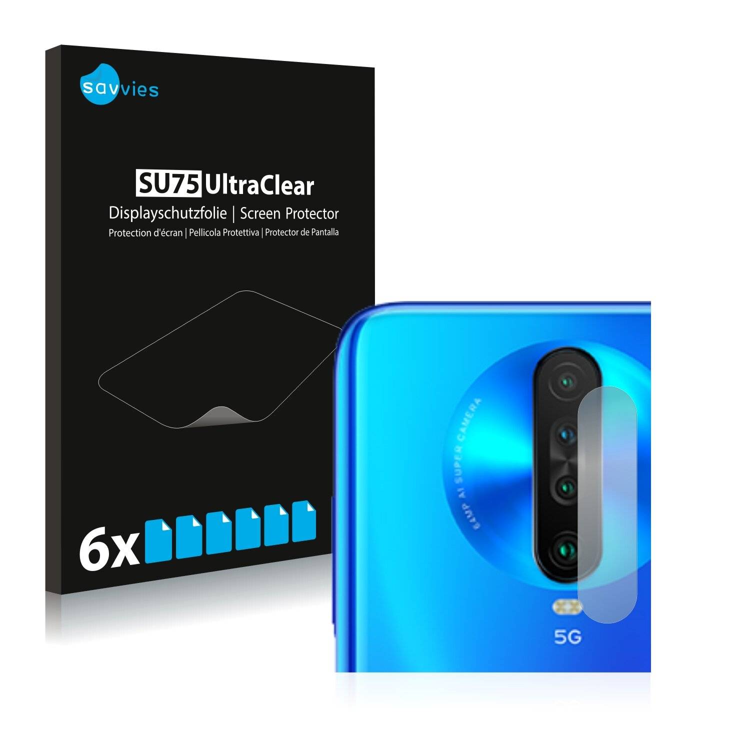 6x Savvies SU75 Displayschutzfolie für Xiaomi Poco X2 (NUR