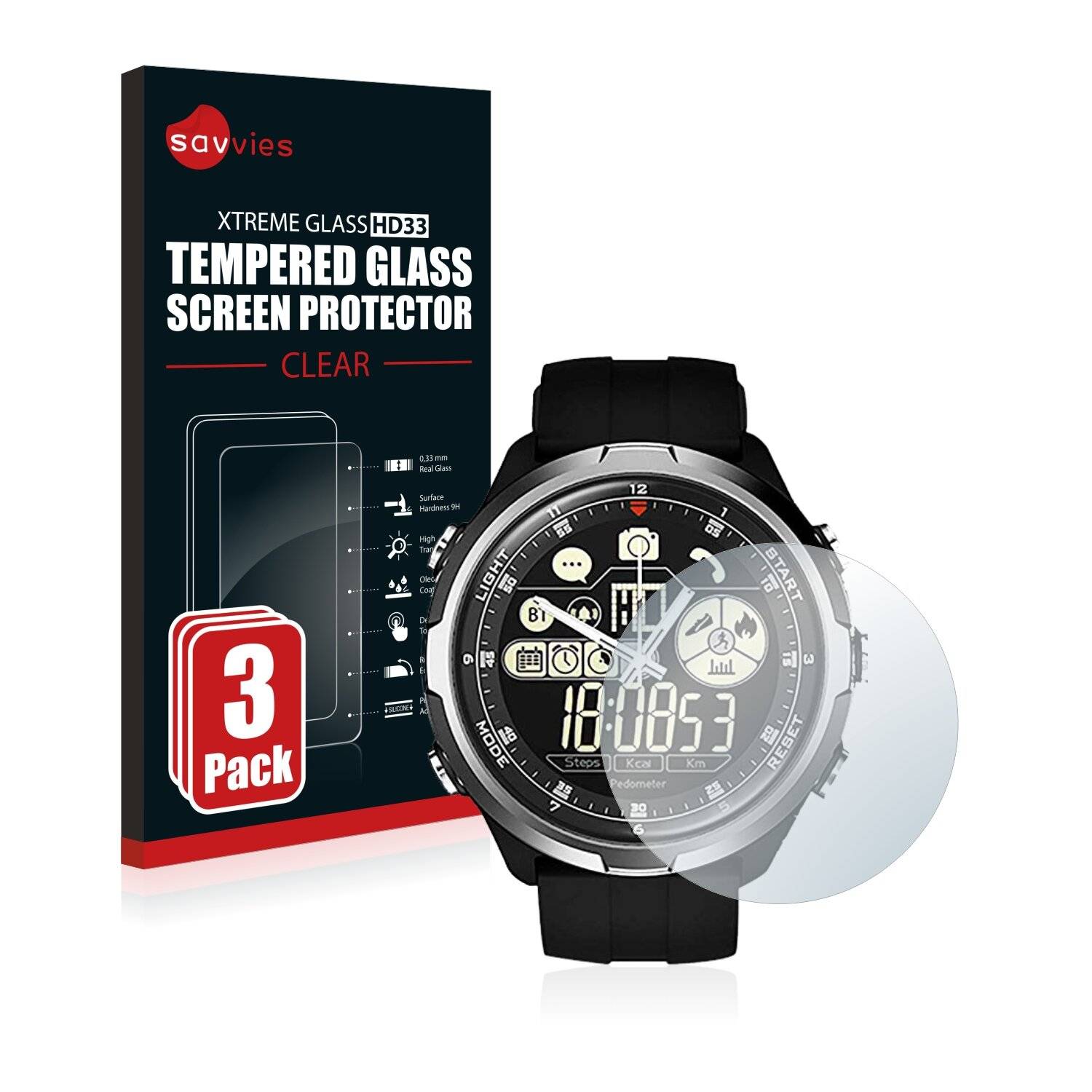 3x Savvies HD33 Clear Schutzglas für Zeblaze Vibe 4
