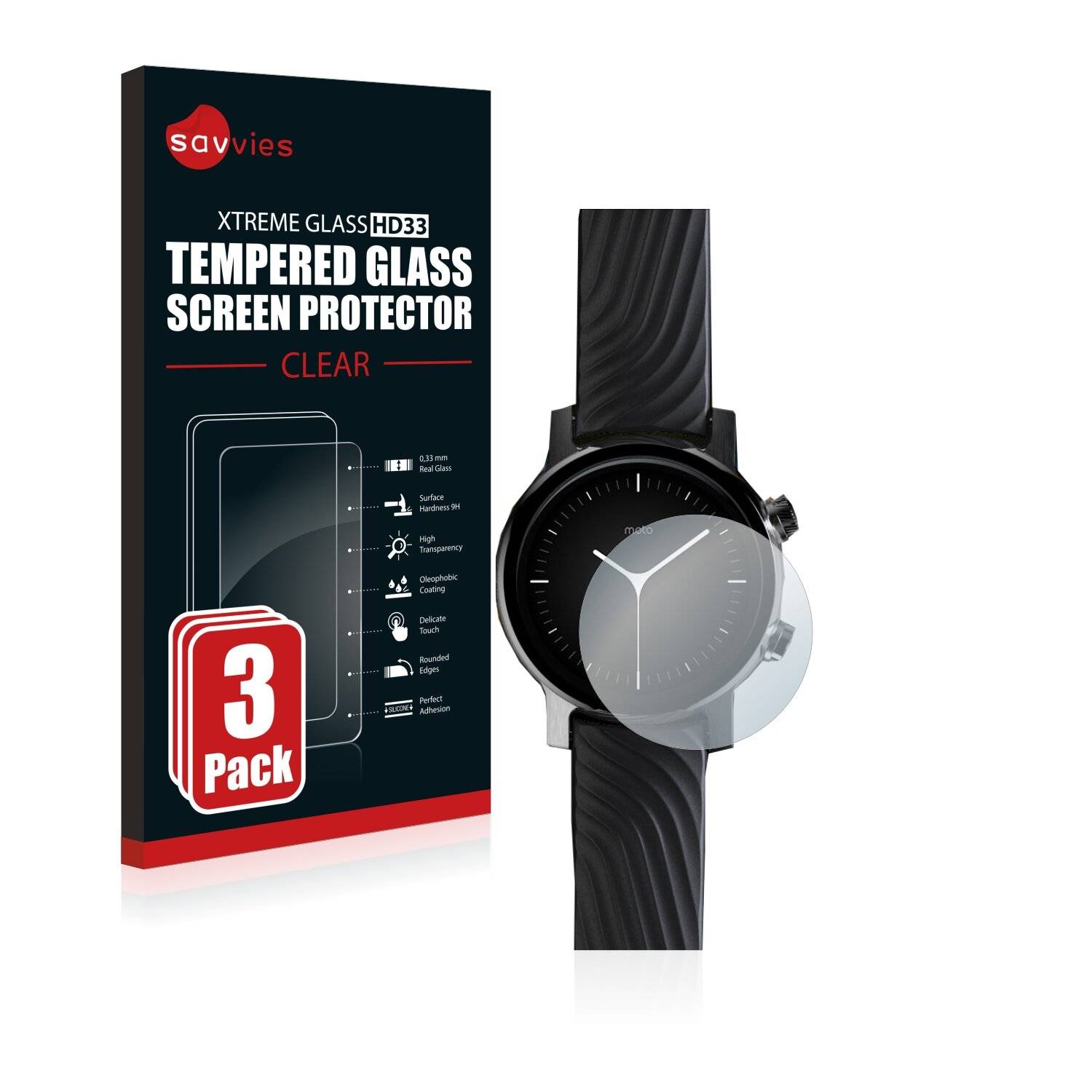3x Savvies HD33 Clear Schutzglas für Motorola Moto 360 (3.