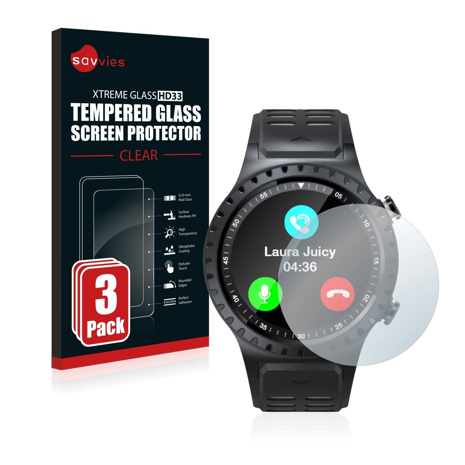 3x Savvies HD33 Clear Schutzglas für Evolveo Sportwatch