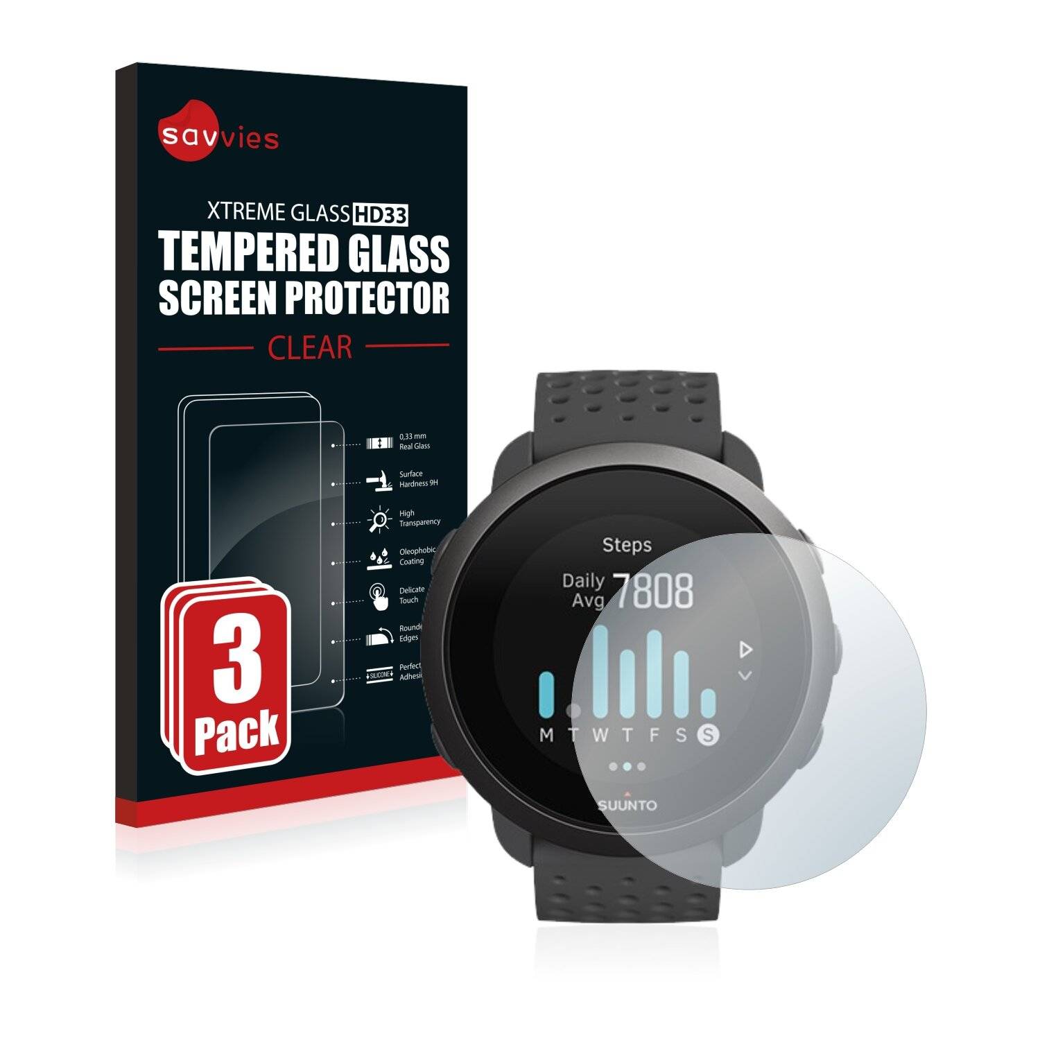 3x Savvies HD33 Clear Schutzglas für Suunto