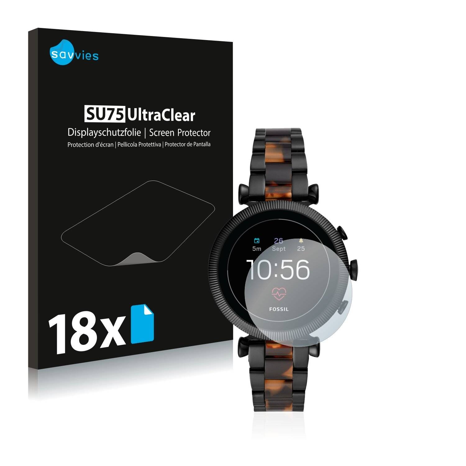 18x Savvies SU75 Displayschutzfolie für Fossil Sloan HR