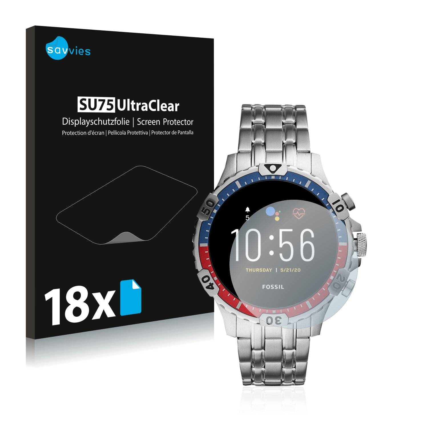 18x Savvies SU75 Displayschutzfolie für Fossil Garrett HR (5.
