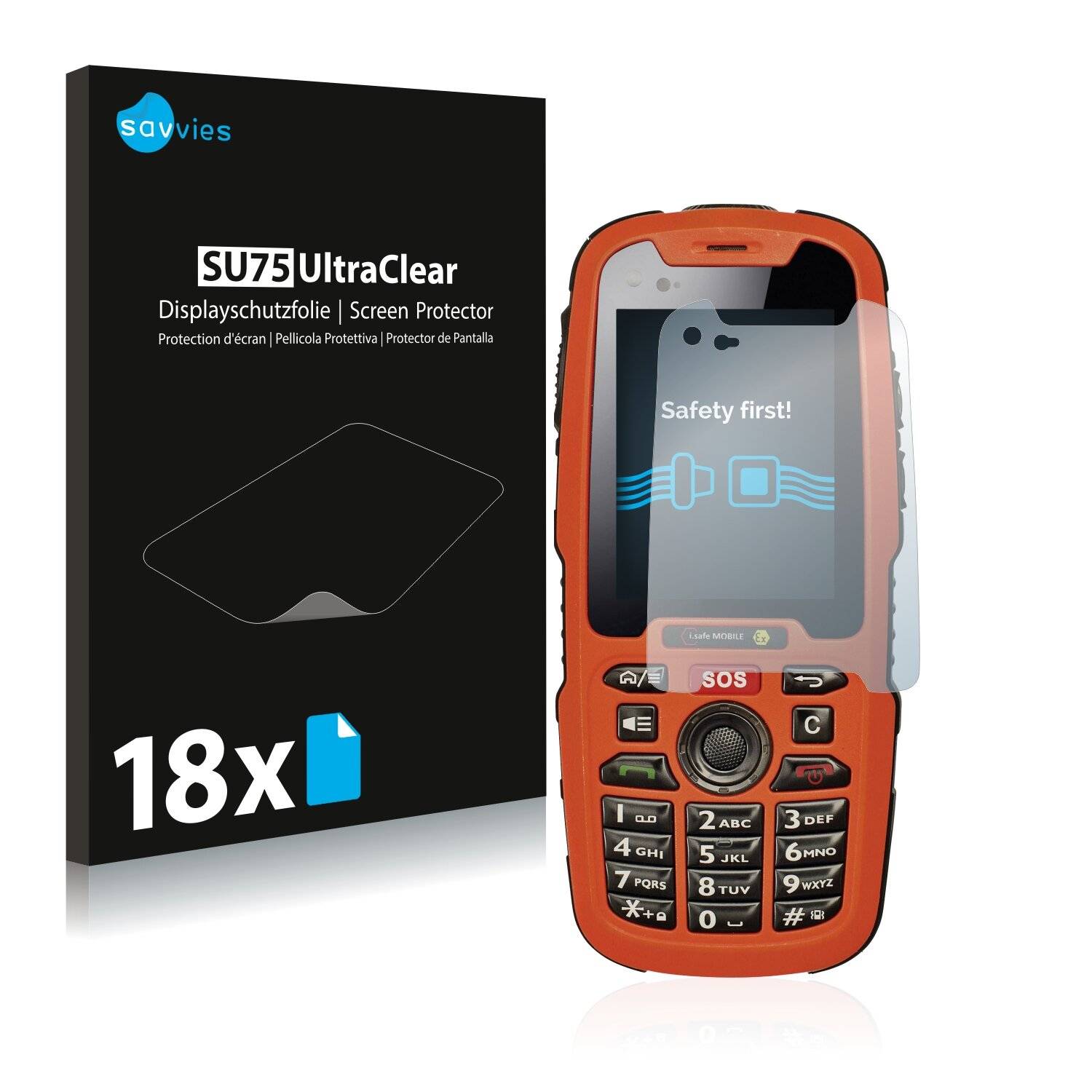 18x Savvies SU75 Displayschutzfolie für i.safe Mobile