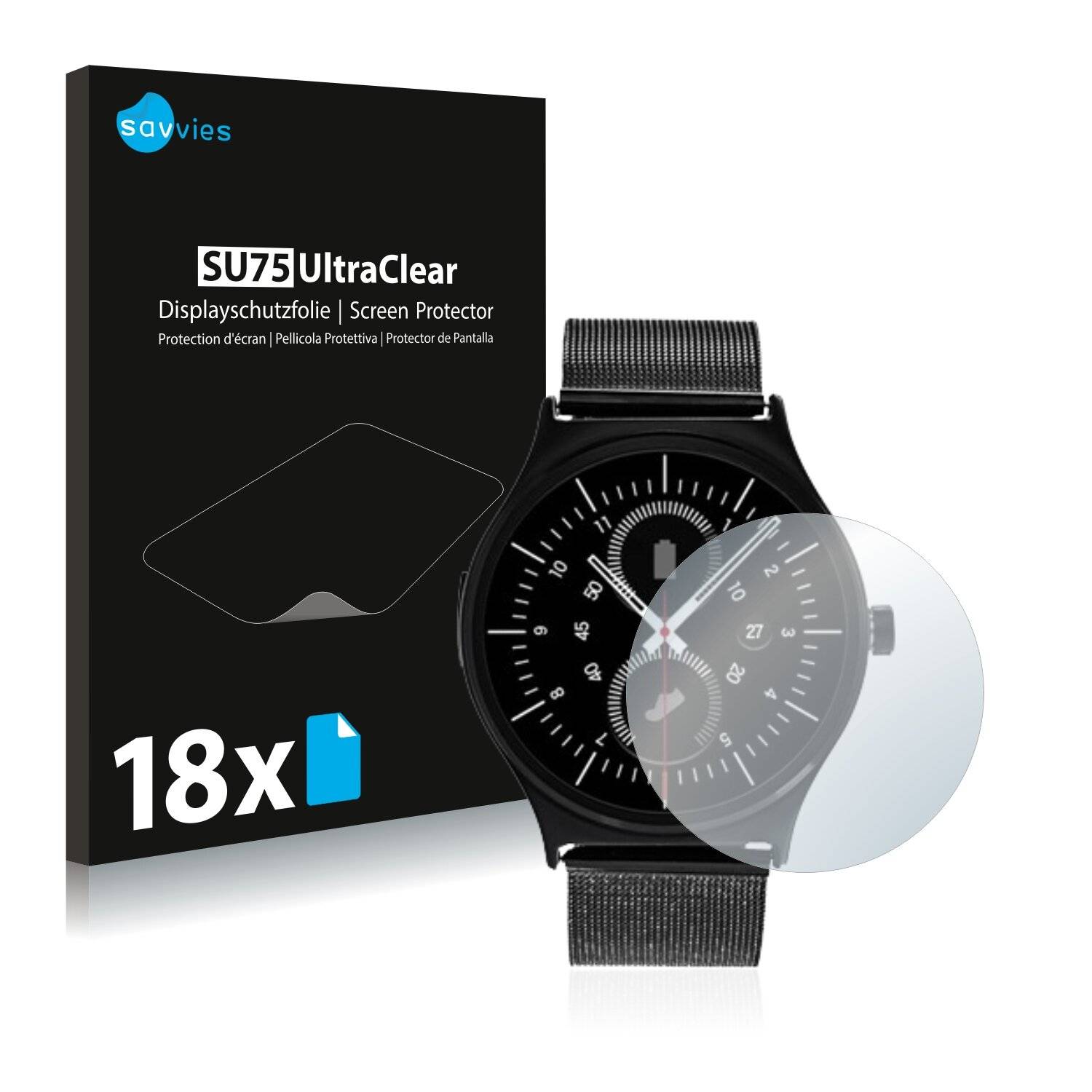 18x Savvies SU75 Displayschutzfolie für GoClever Fit Watch