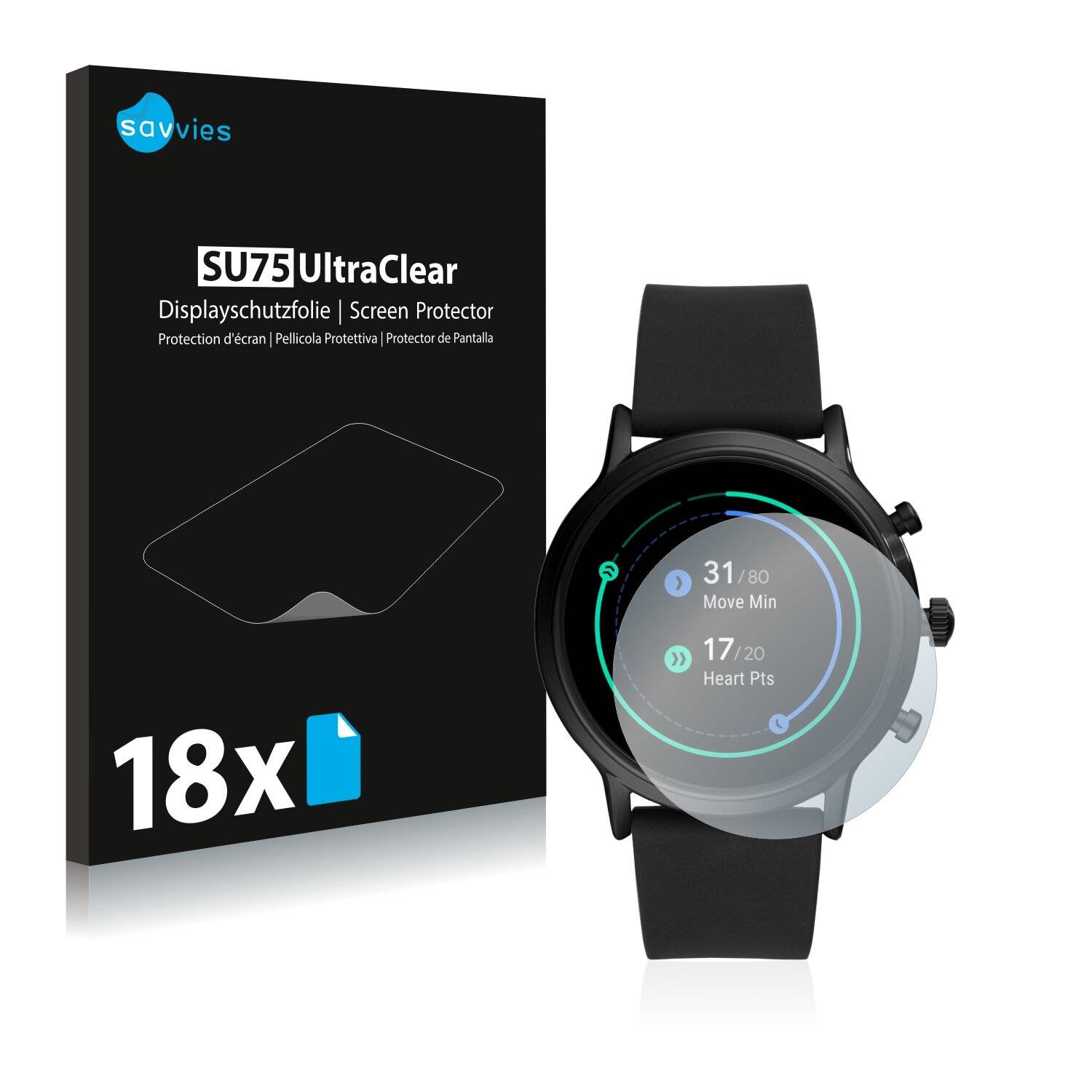 18x Savvies SU75 Displayschutzfolie für Fossil The Carlyle HR