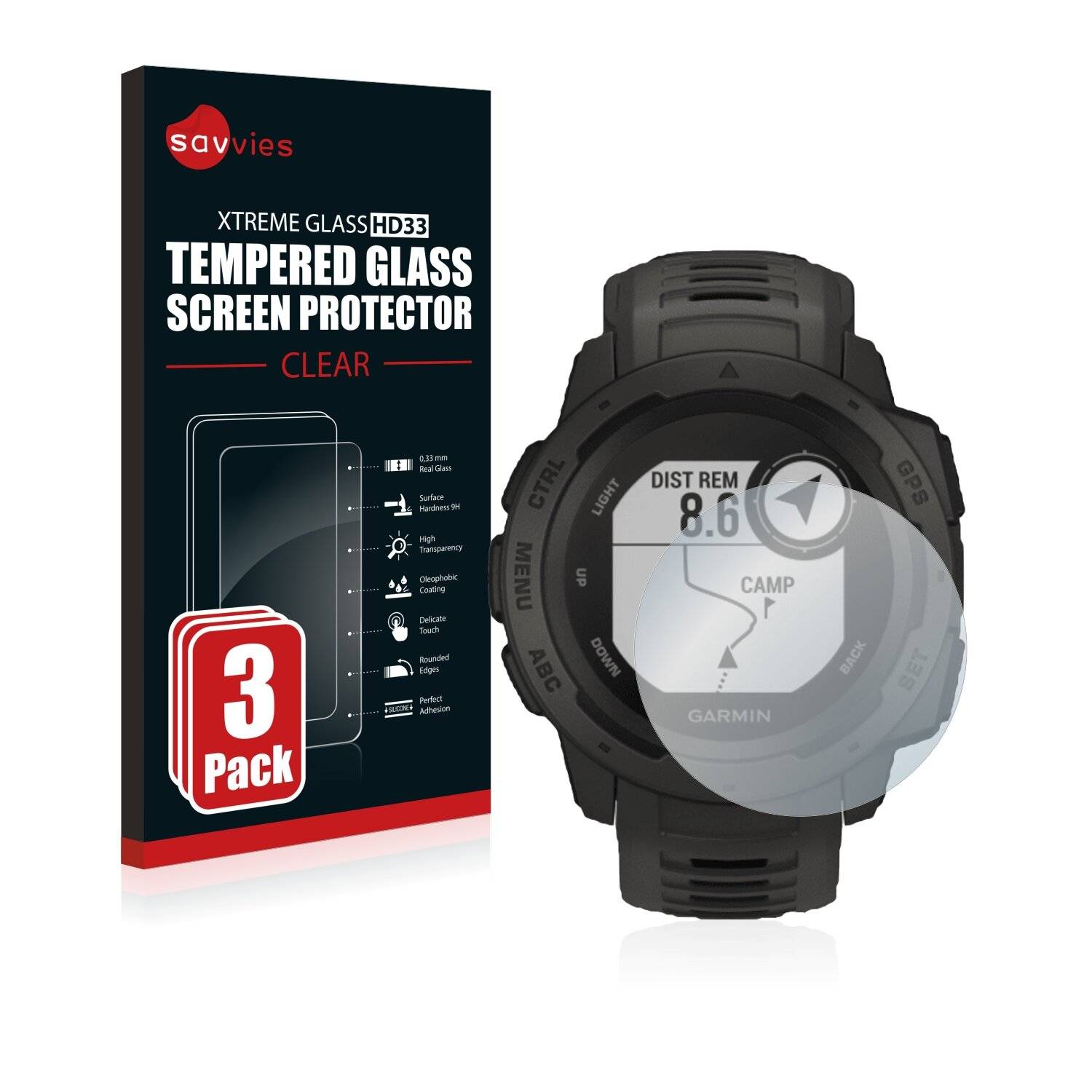 3x Savvies HD33 Clear Schutzglas für Garmin Instinct Tactical