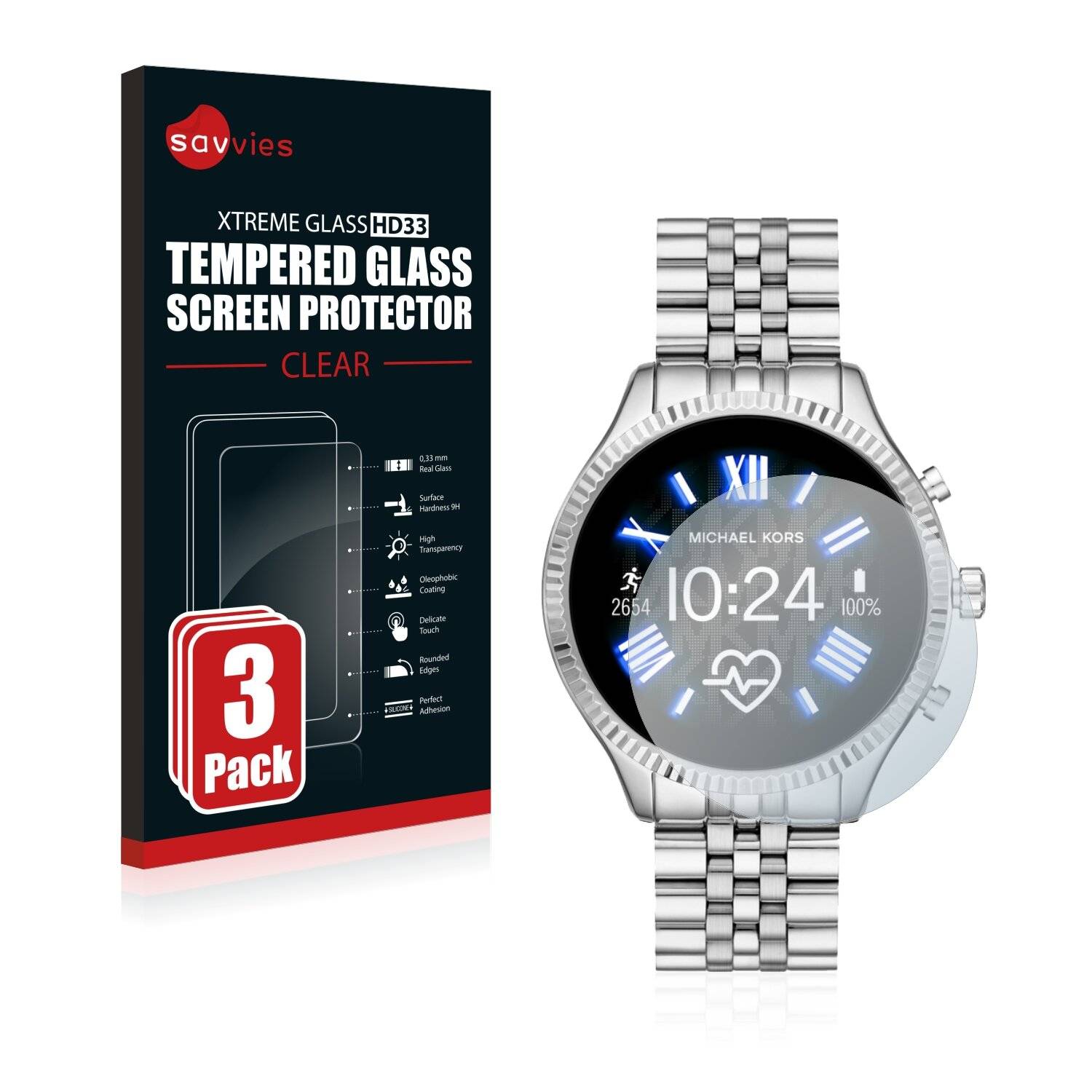 3x Savvies HD33 Clear Schutzglas für Michael Kors Access Lexington