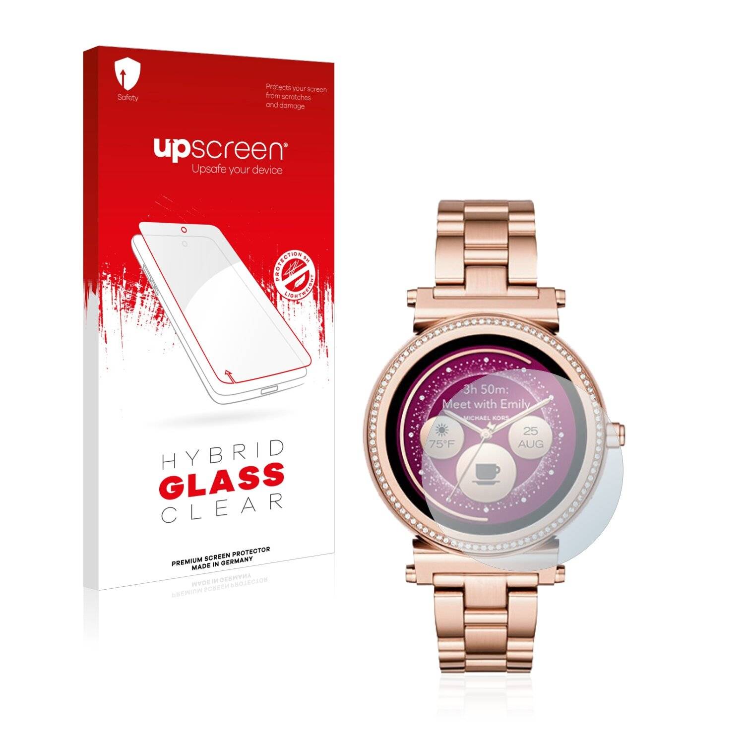upscreen Hybrid Glass Clear Premium Schutzglas Folie für Michael Kors Access