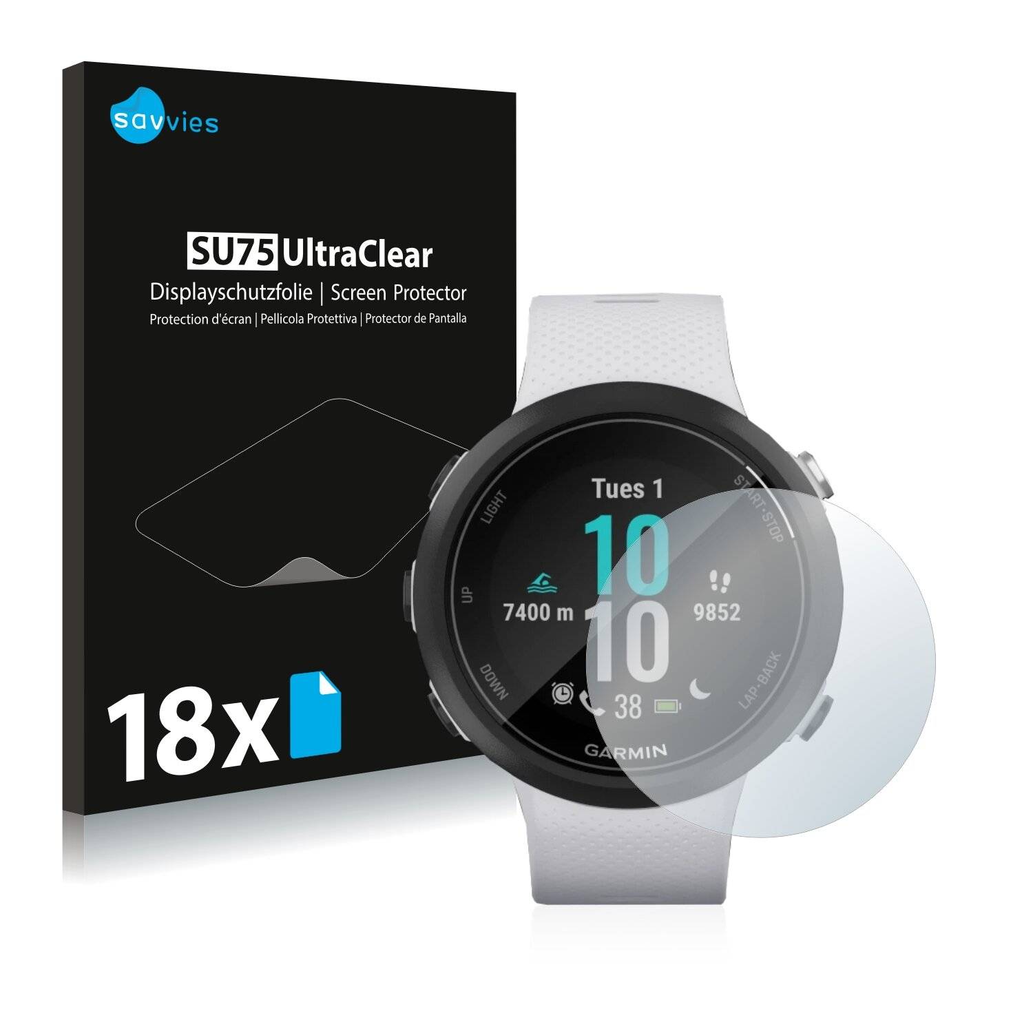 18x Savvies SU75 Displayschutzfolie für Garmin Swim