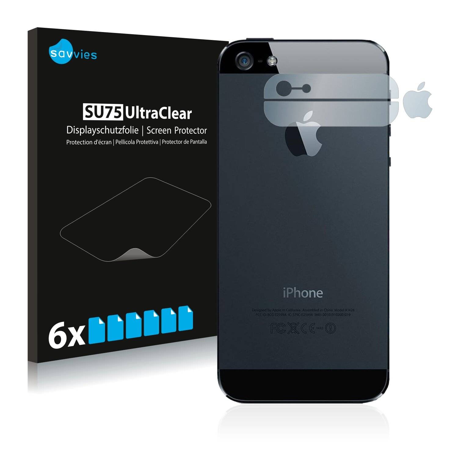 6x Savvies SU75 Displayschutzfolie für Apple iPhone 5 Rückseite (Glasflächen +