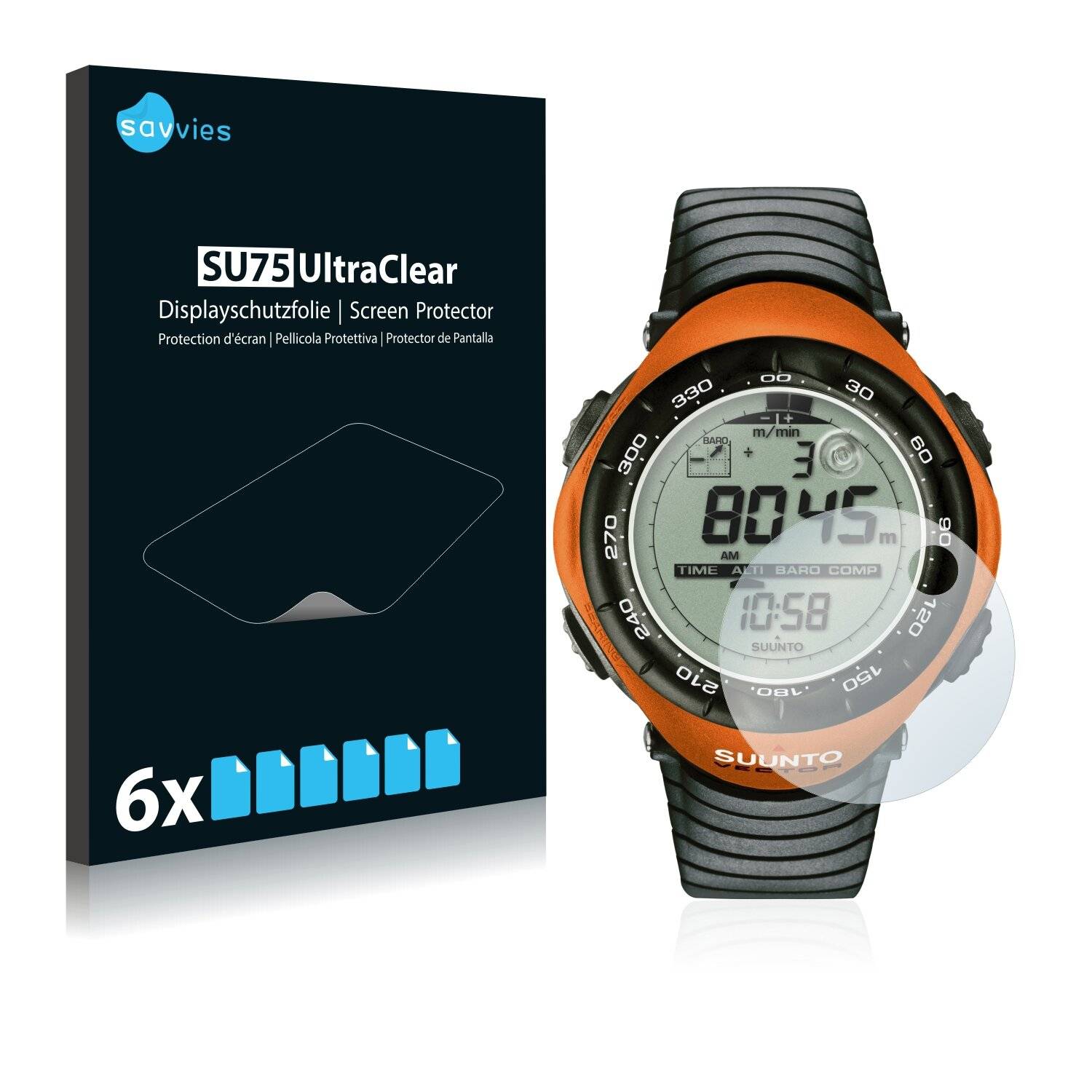 6x Savvies SU75 Displayschutzfolie für Suunto Vector
