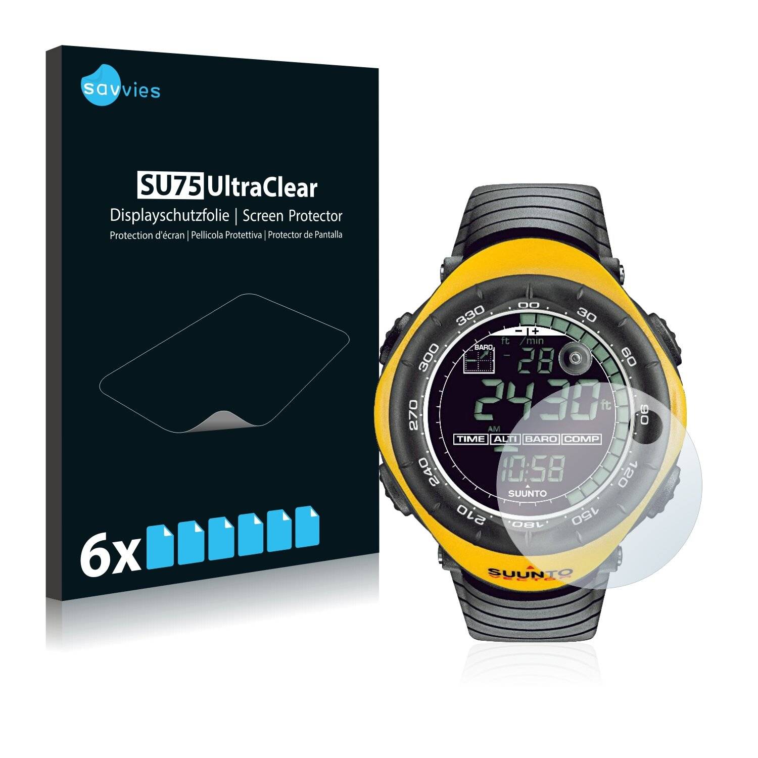 6x Savvies SU75 Displayschutzfolie für Suunto Vector