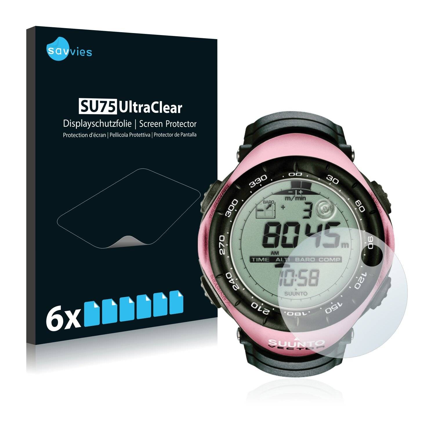 6x Savvies SU75 Displayschutzfolie für Suunto Vector Baby
